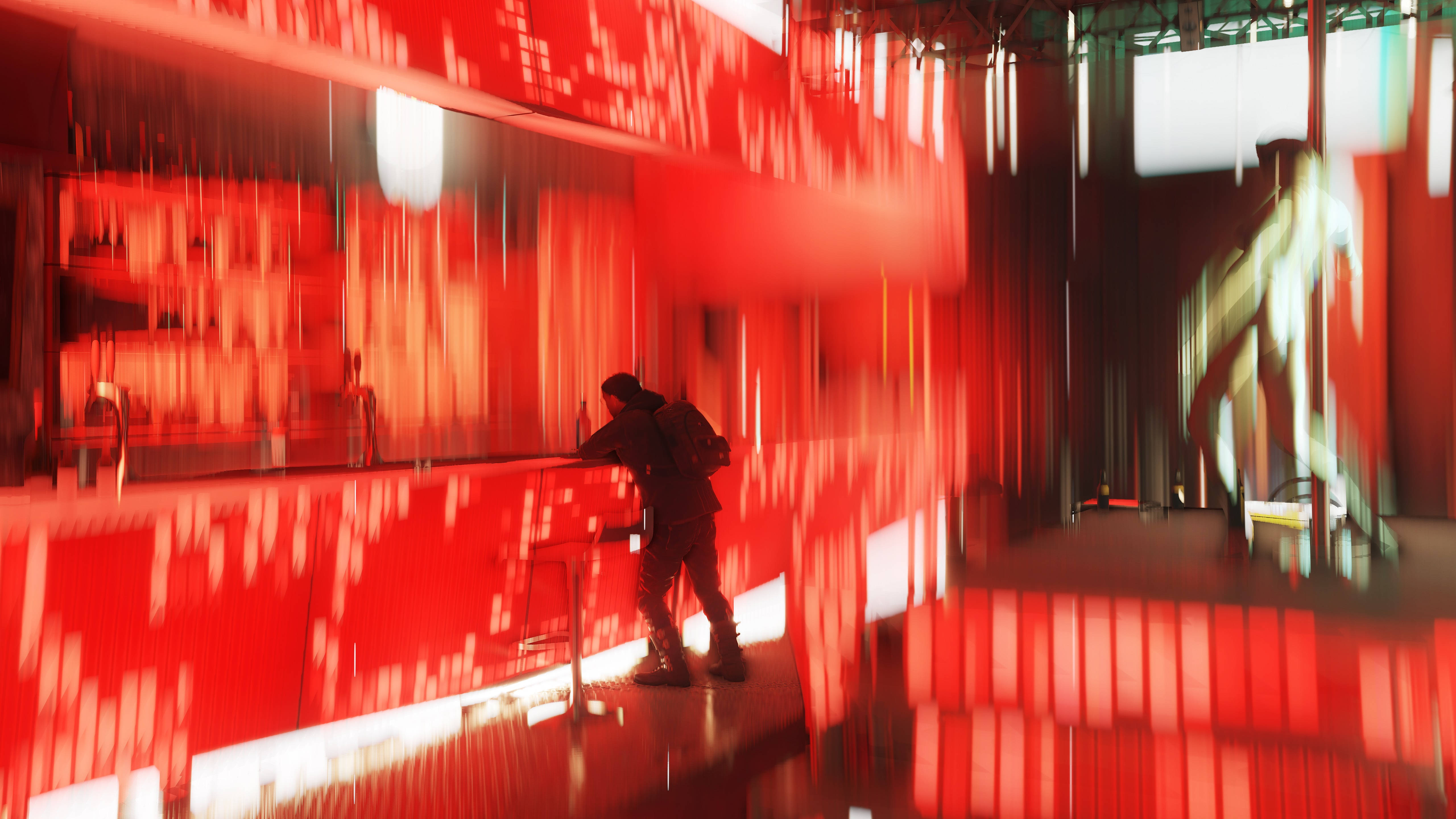 Deus Ex Mankind Divided, red-lit digital corridor, motion blur, 5K Desktop Wallpaper