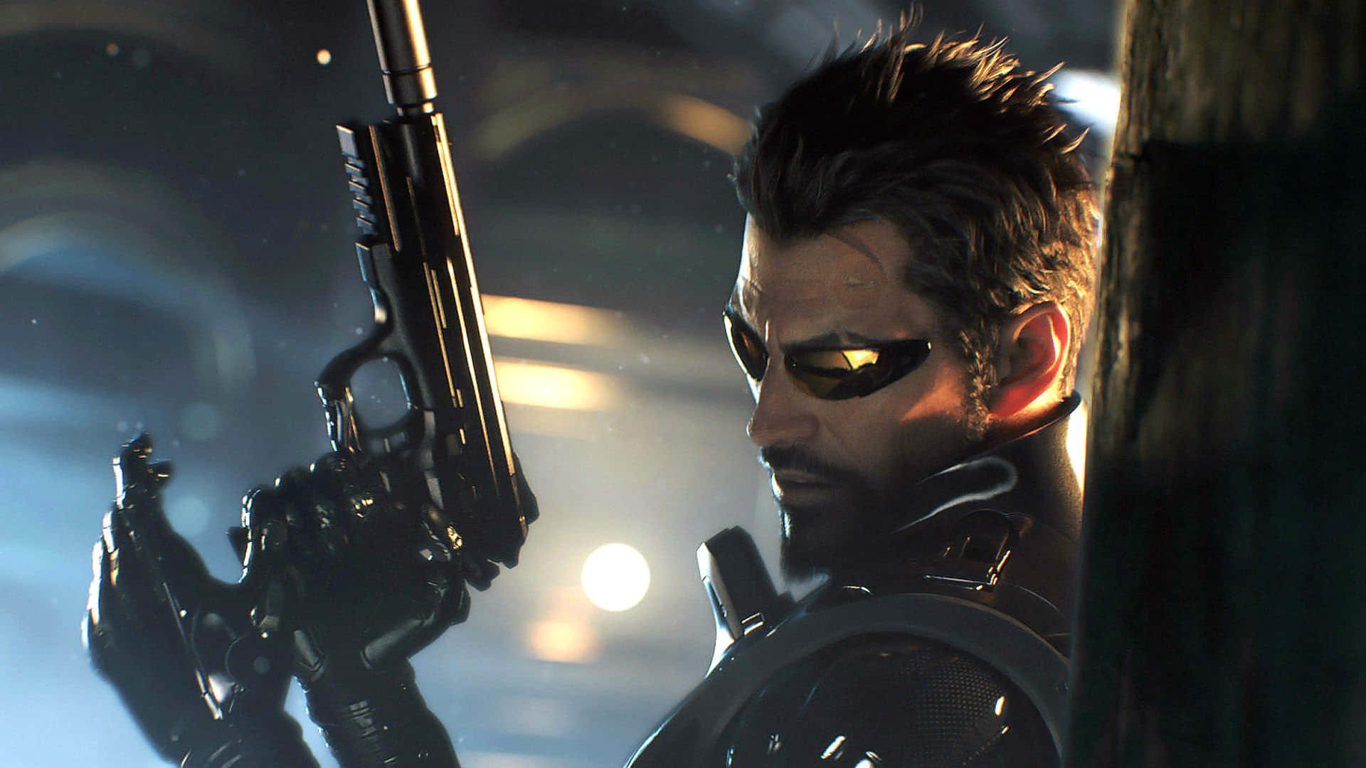 Deus Ex Mankind Divided, cybernetic soldier, glowing eyes, Full HD Desktop Wallpaper