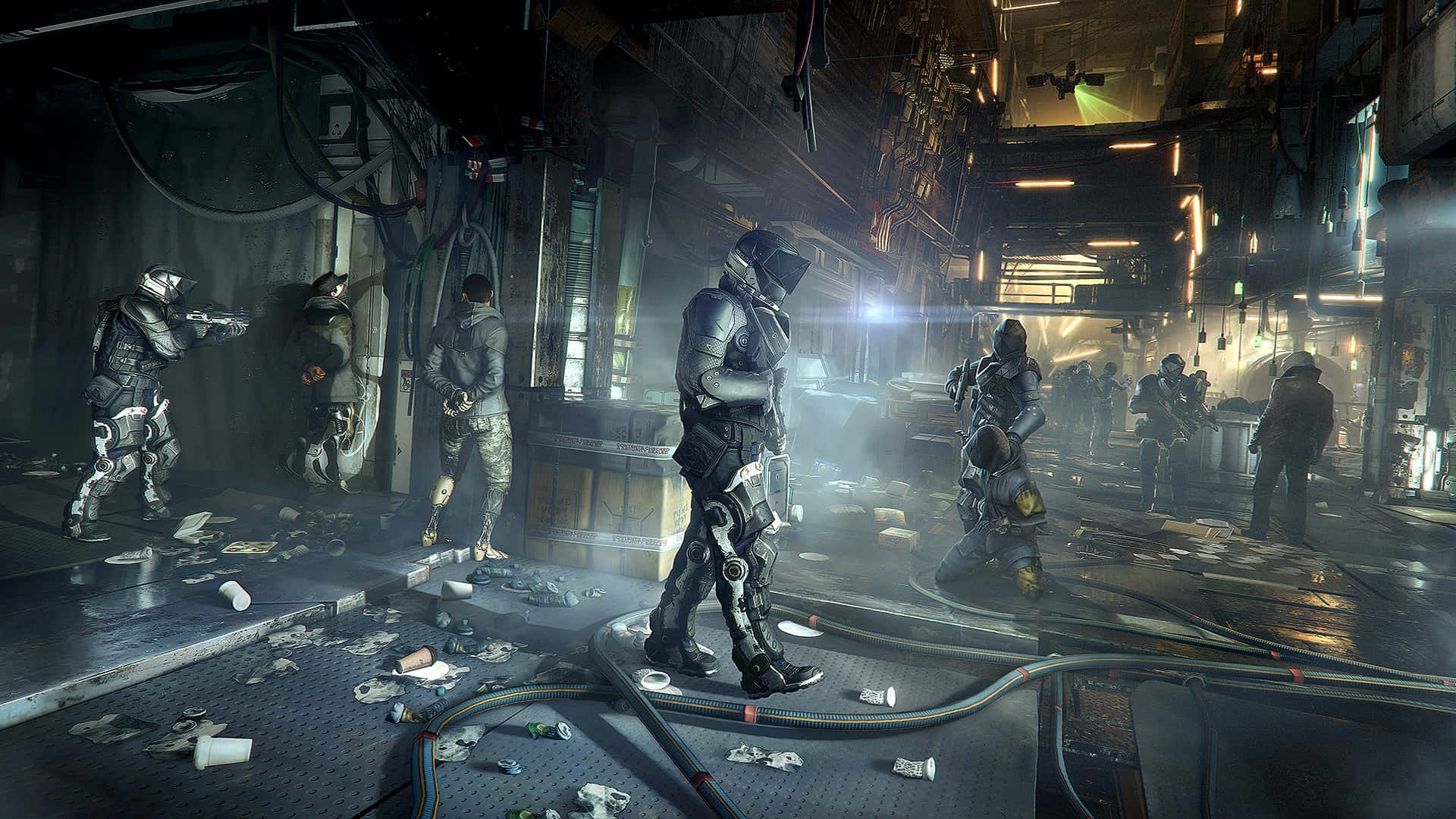 Deus Ex: Mankind Divided, cyberpunk soldiers, heavy armor, Full HD Desktop Wallpaper