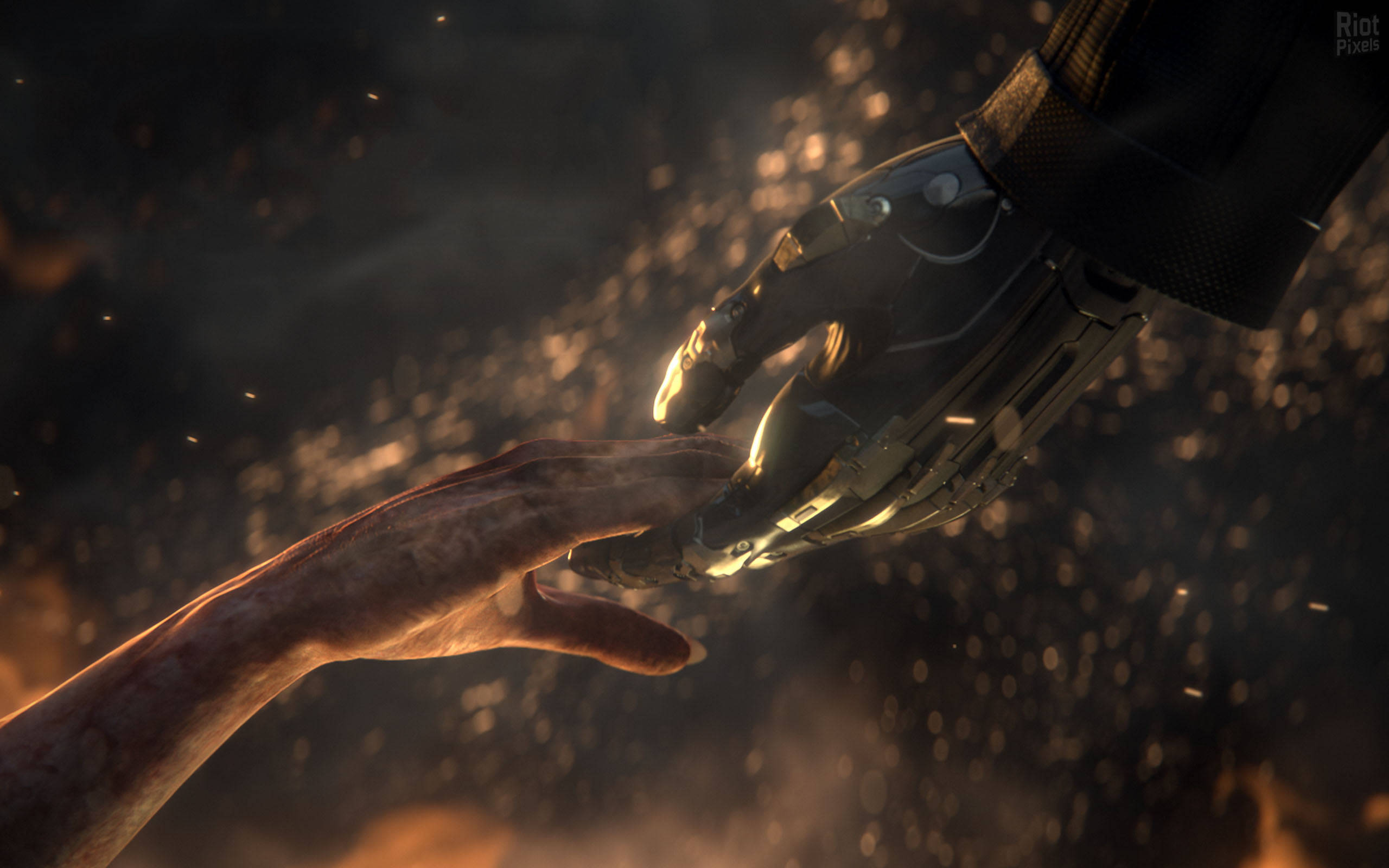 Deus Ex, mechanical hand, human hand, 2K Desktop Wallpaper