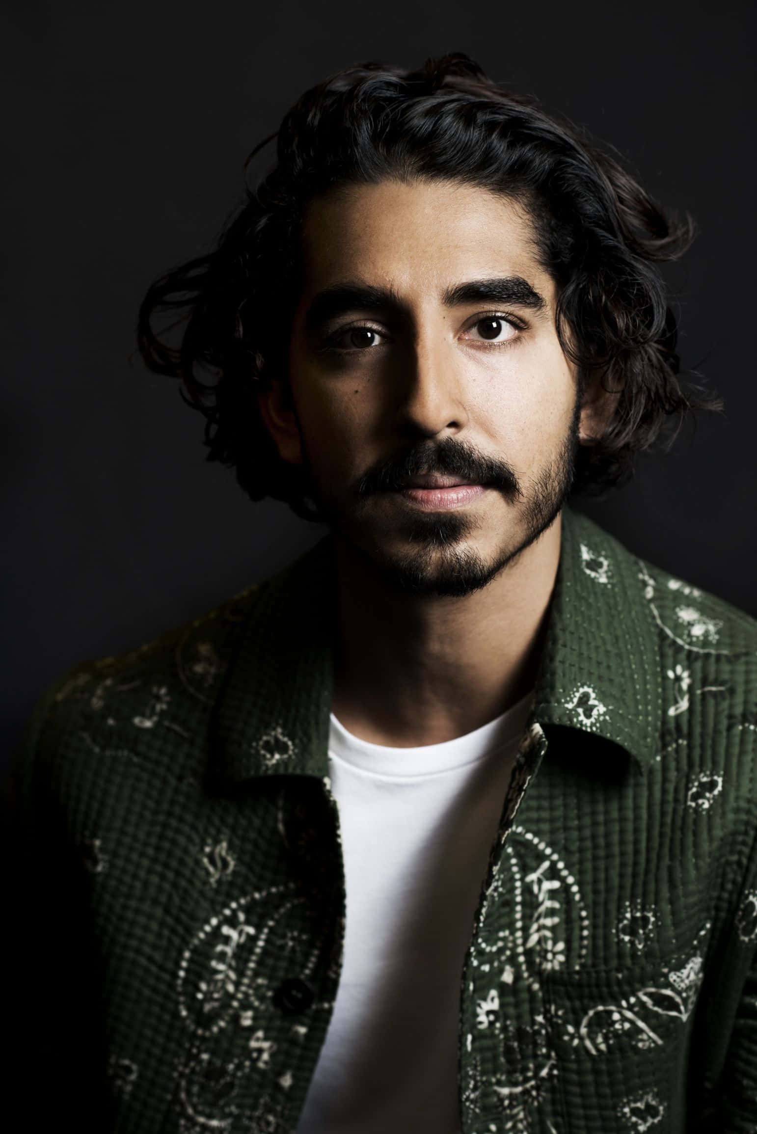 Dev Patel, black and white portrait, dark curly hair, Full HD Phone Wallpaper