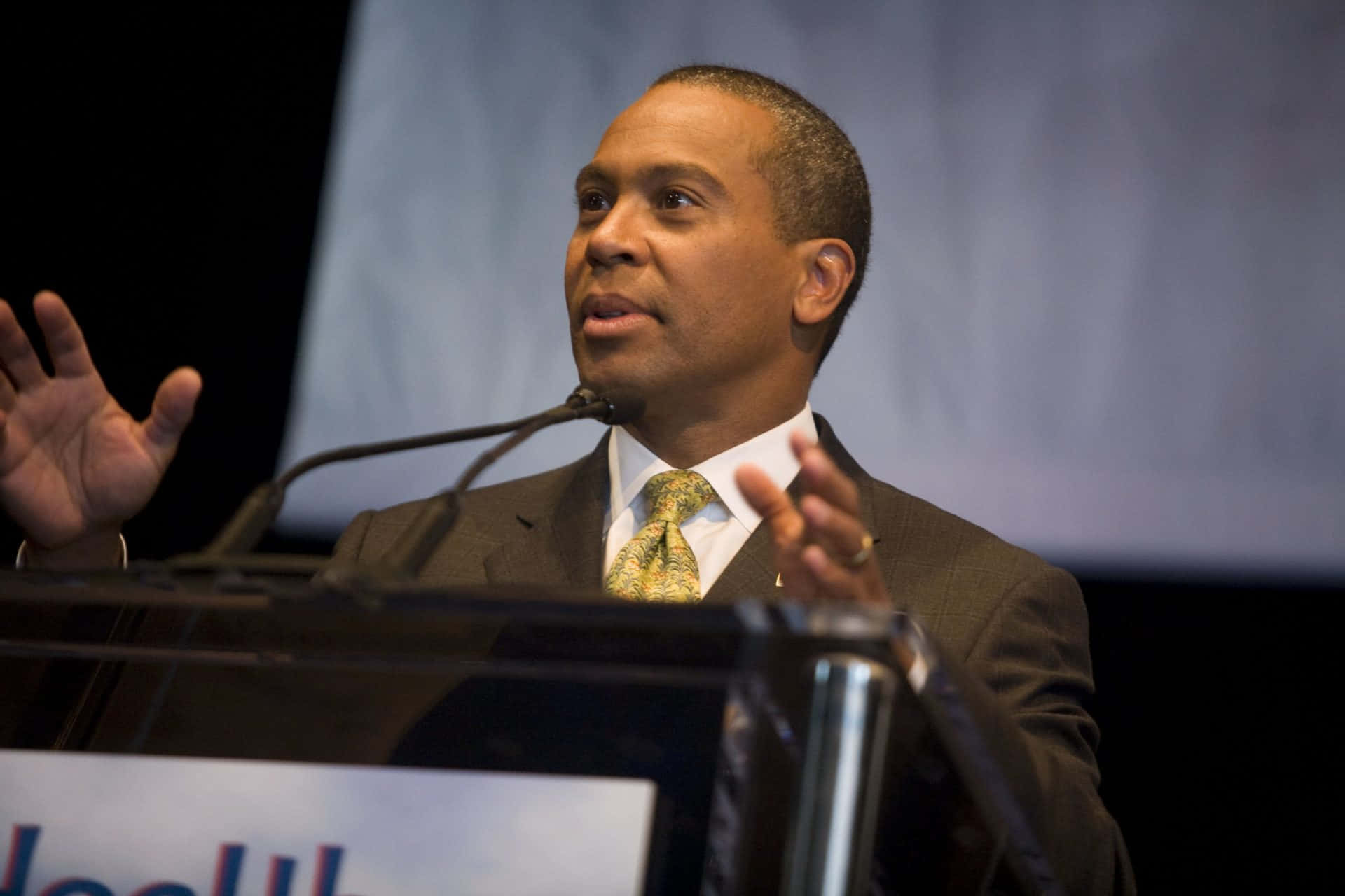 Deval Patrick, podium, stage lighting, Full HD Desktop Wallpaper