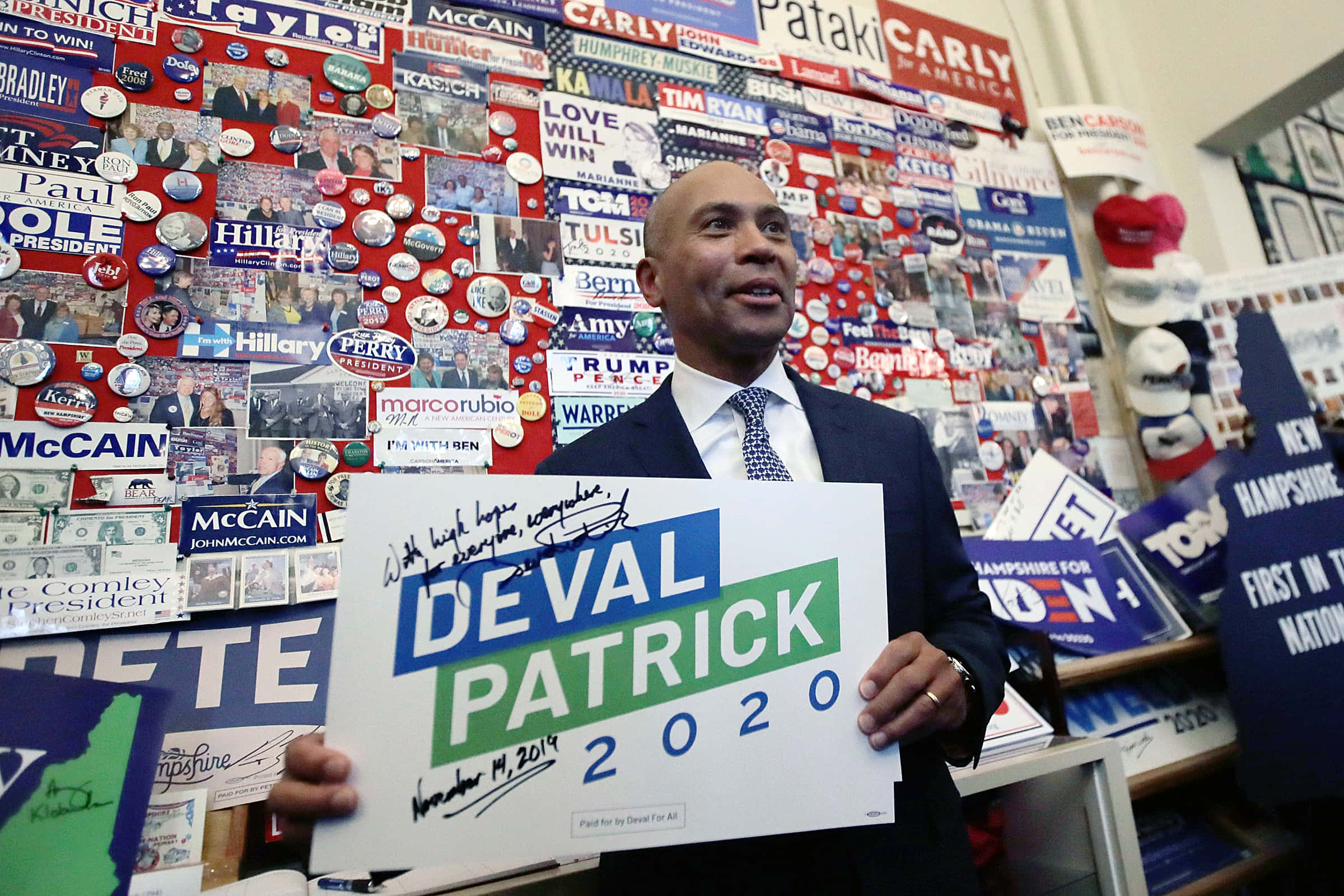 Deval Patrick, 2020 campaign sign, suit, Full HD Desktop Wallpaper