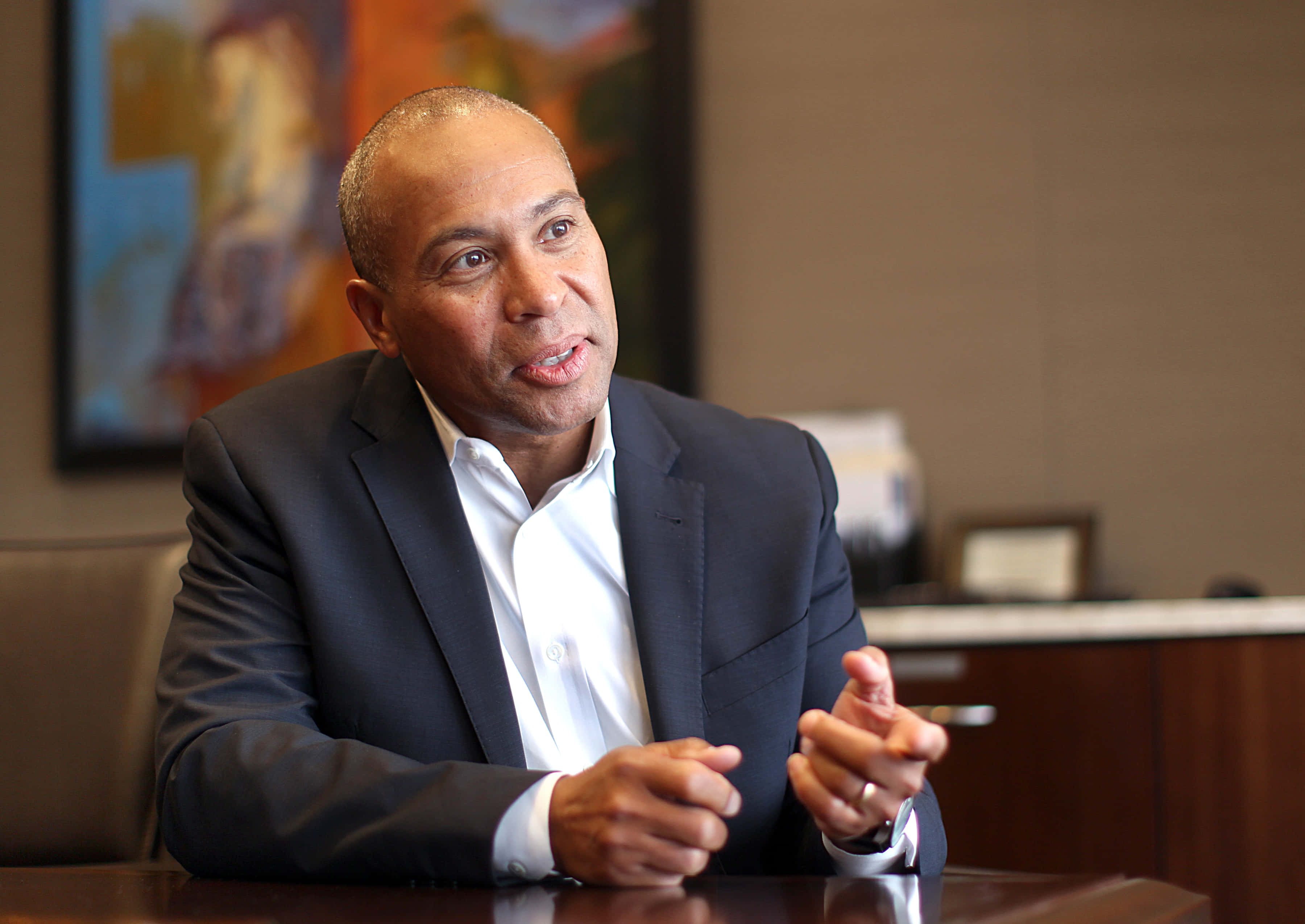 Deval Patrick, dark suit, white shirt, 2K Desktop Wallpaper