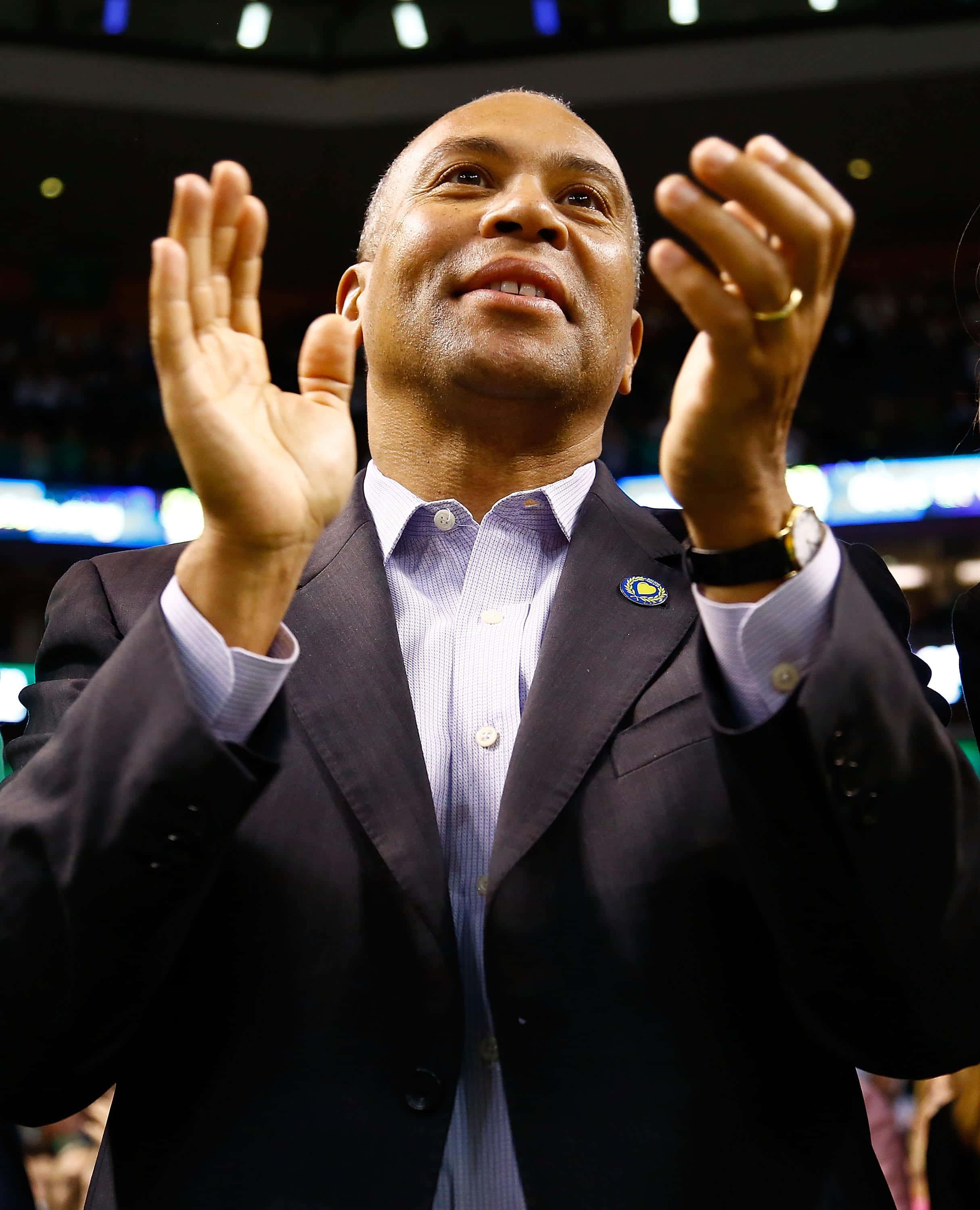 Deval Patrick, dark suit, bright arena lights, 2K Phone Wallpaper