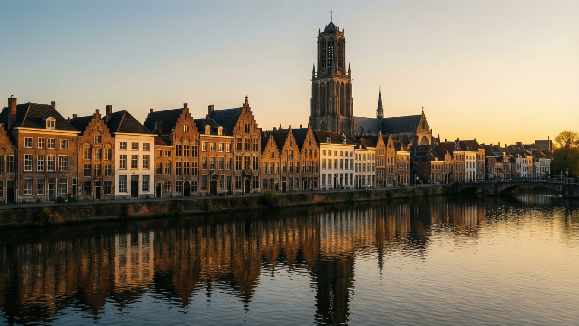 Deventer, Sunset, River View, Full HD Desktop Wallpaper