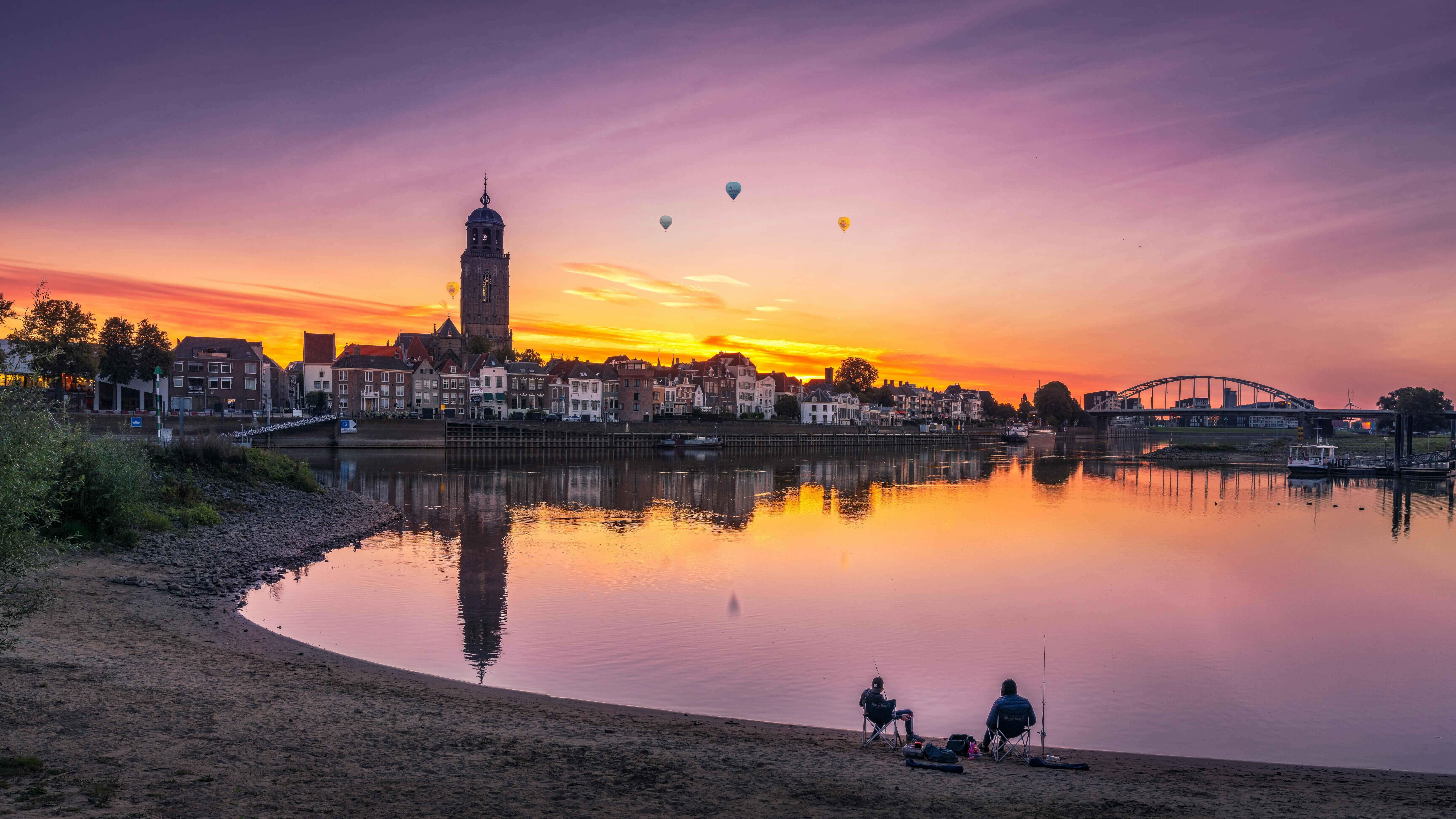 Deventer, skyline, sunset, 8K Desktop Wallpaper