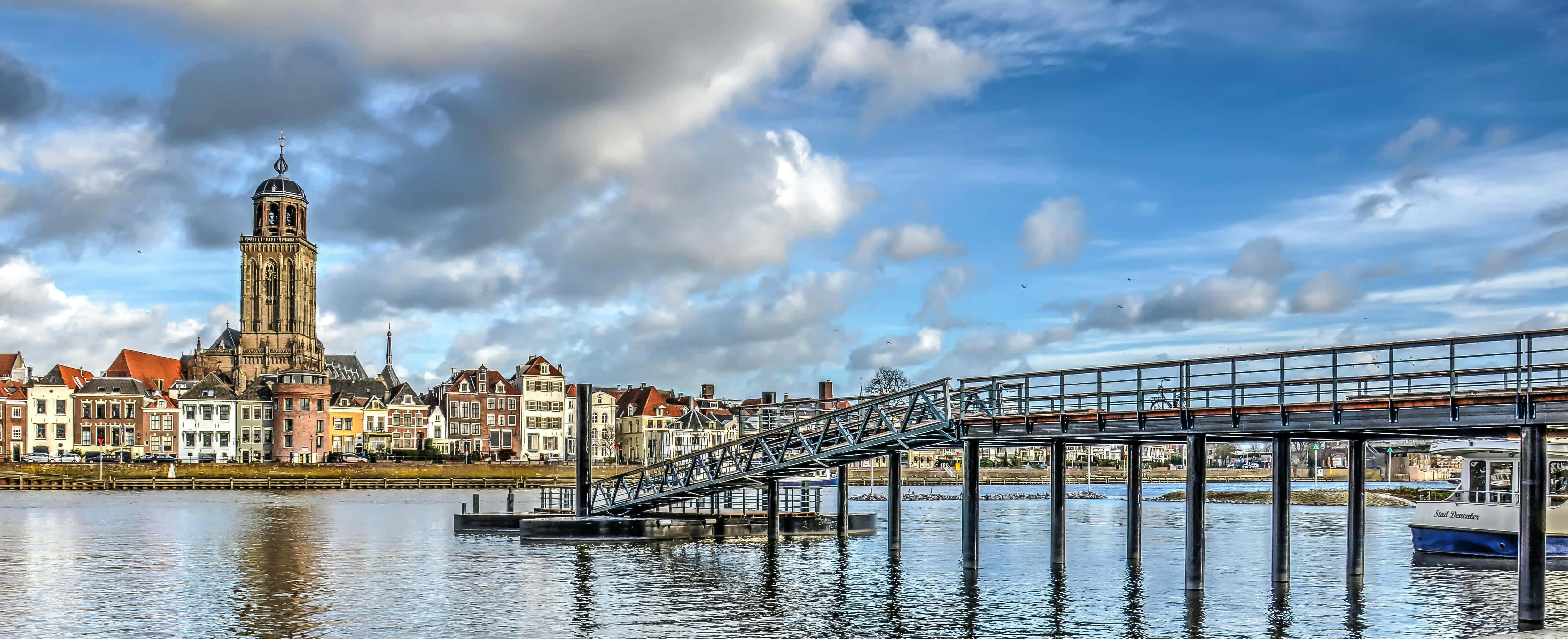 Deventer, Skylineand River I Jssel, historic church tower, 4K Desktop Wallpaper