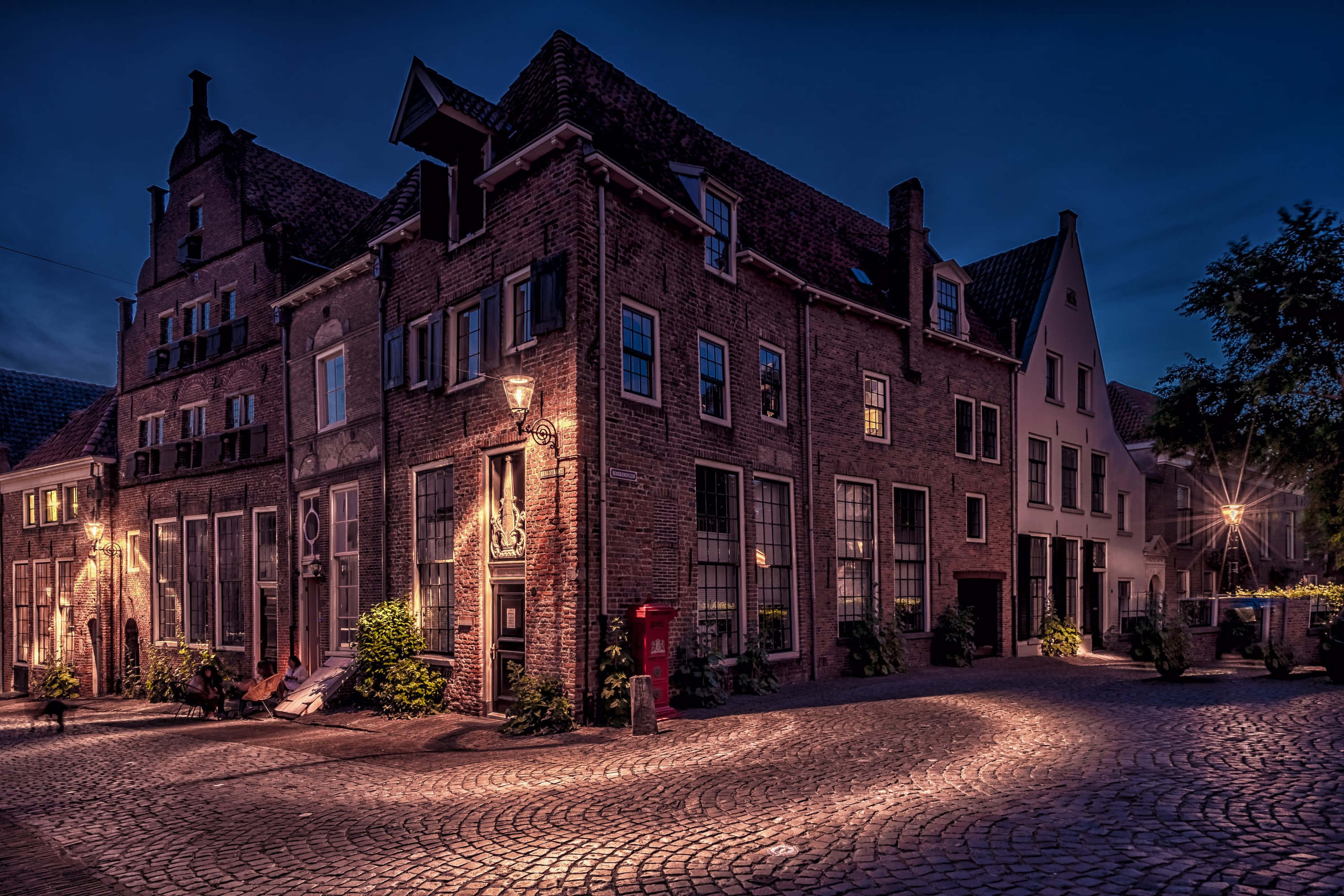Deventer, historic street, twilight, 2K Desktop Wallpaper