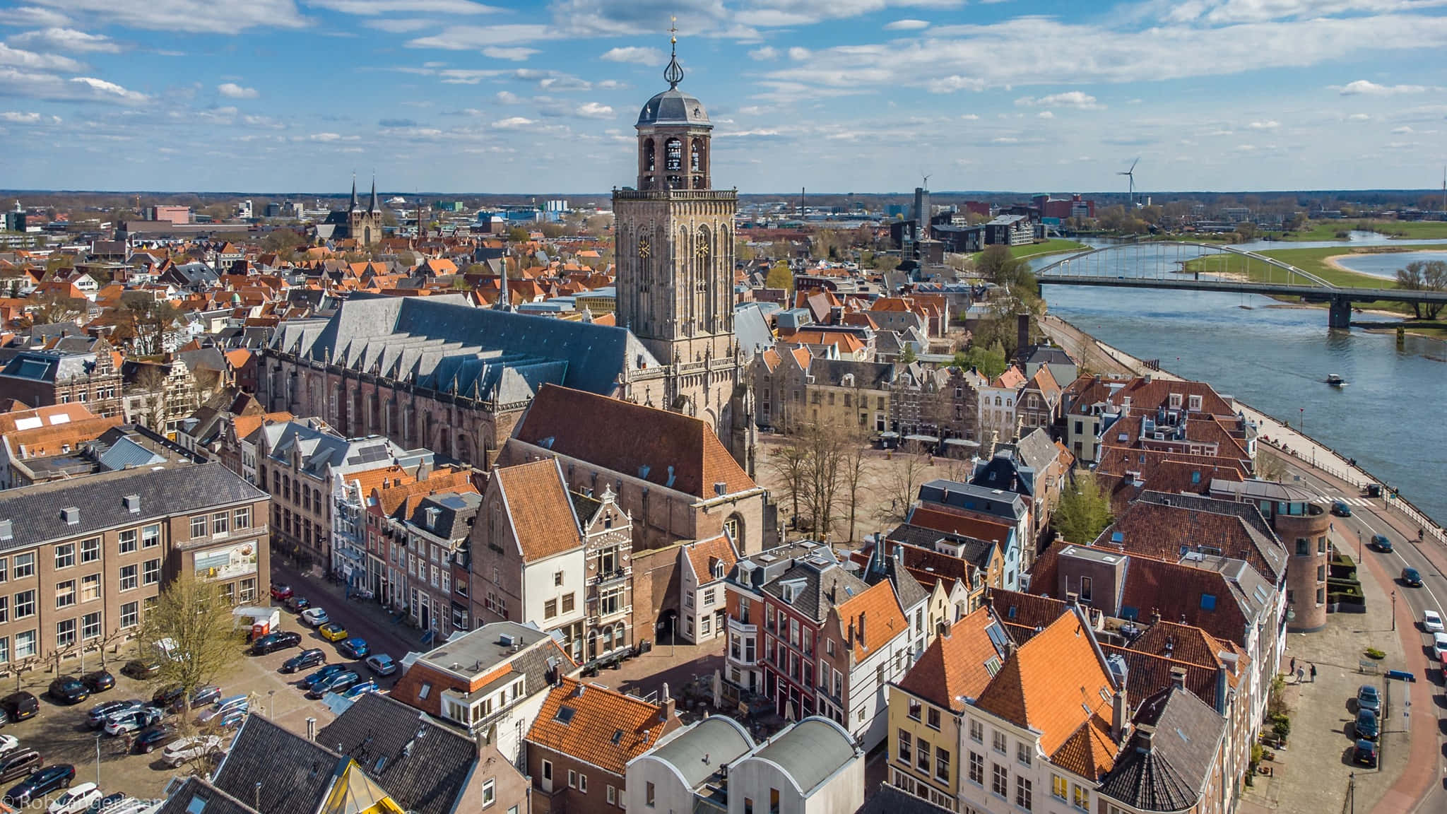 Deventer, skyline, aerial view, Full HD Desktop Wallpaper