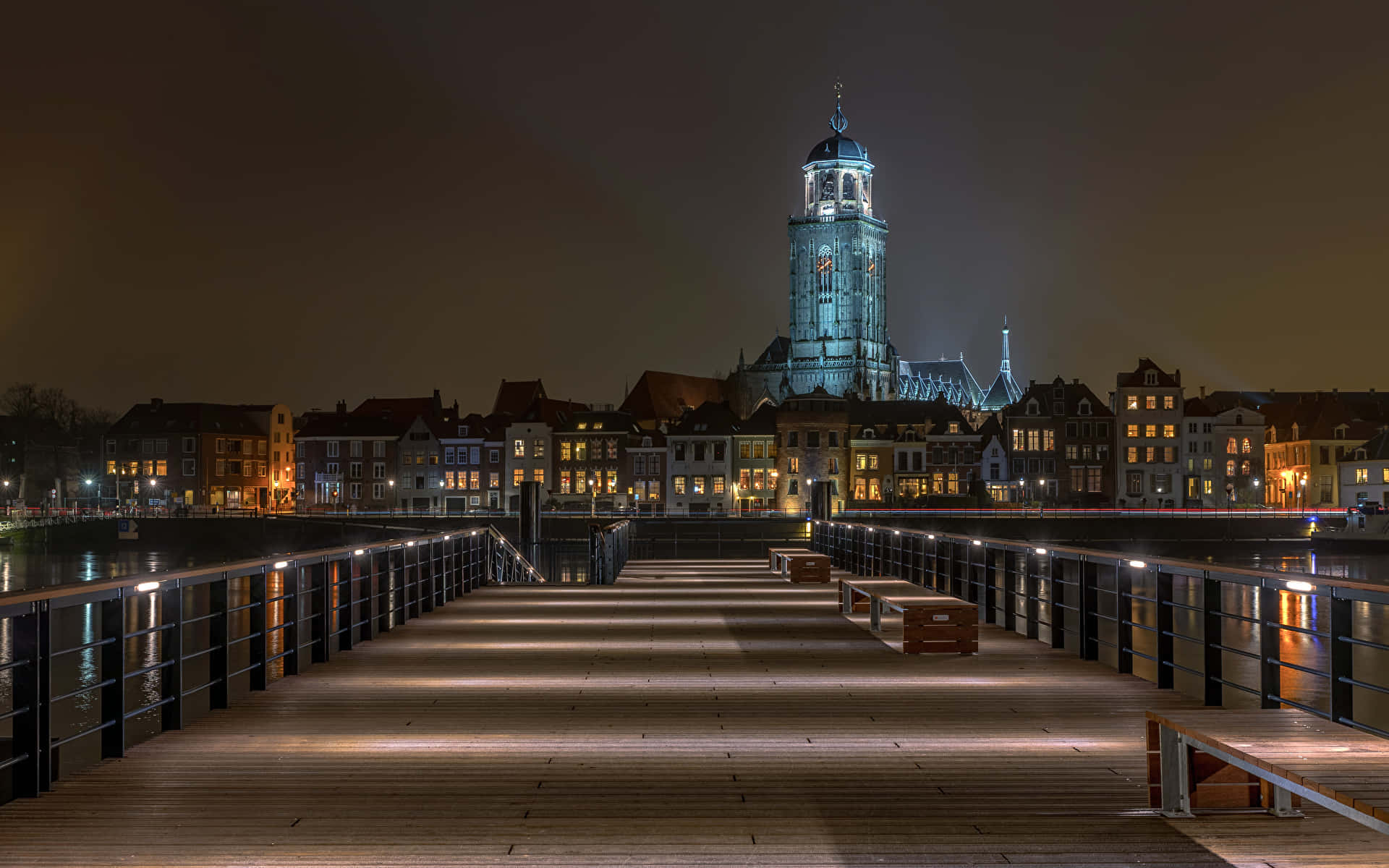 Deventer, skyline, night, Full HD Desktop Wallpaper