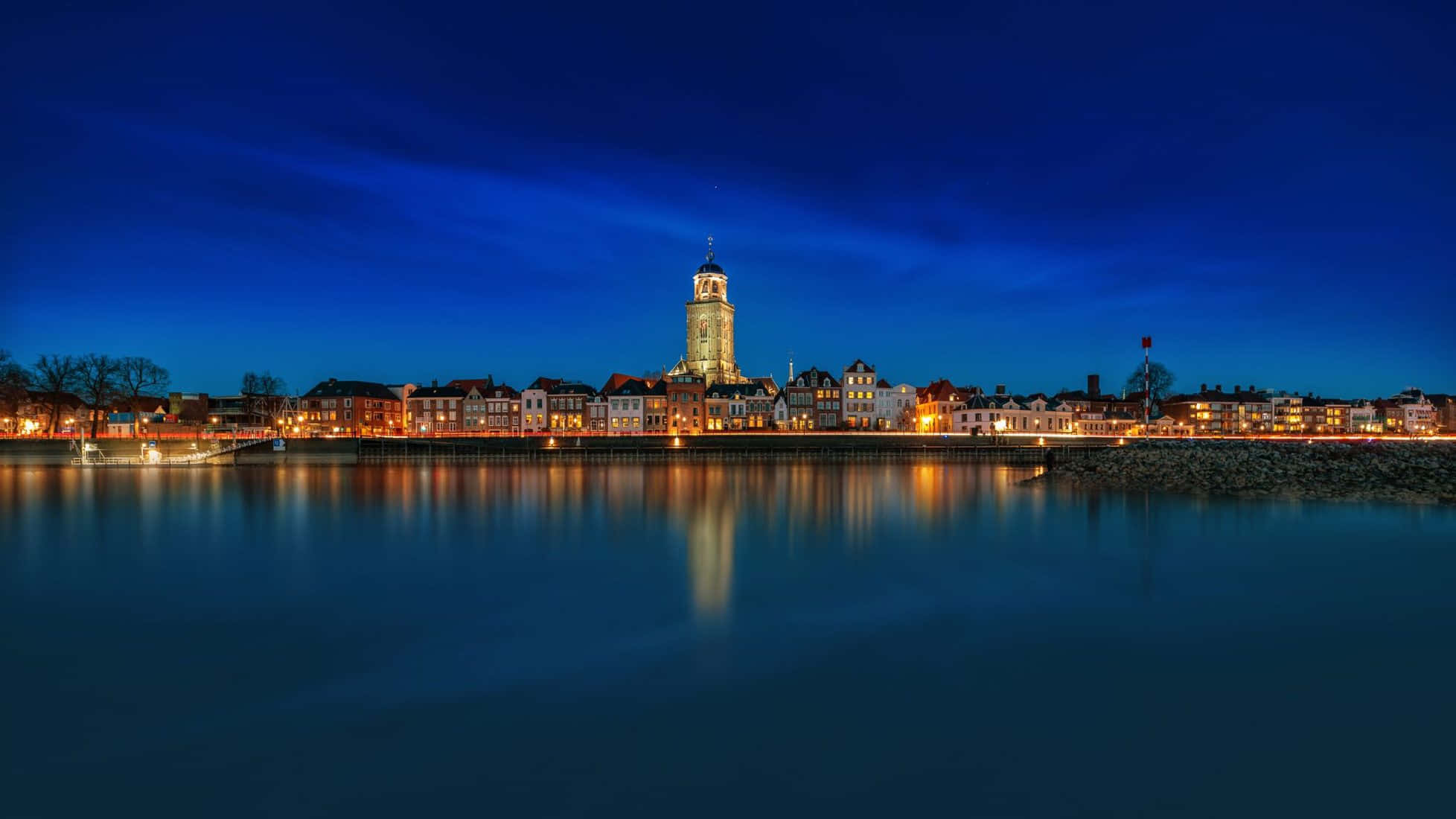 Deventer, skyline, twilight, Full HD Desktop Wallpaper