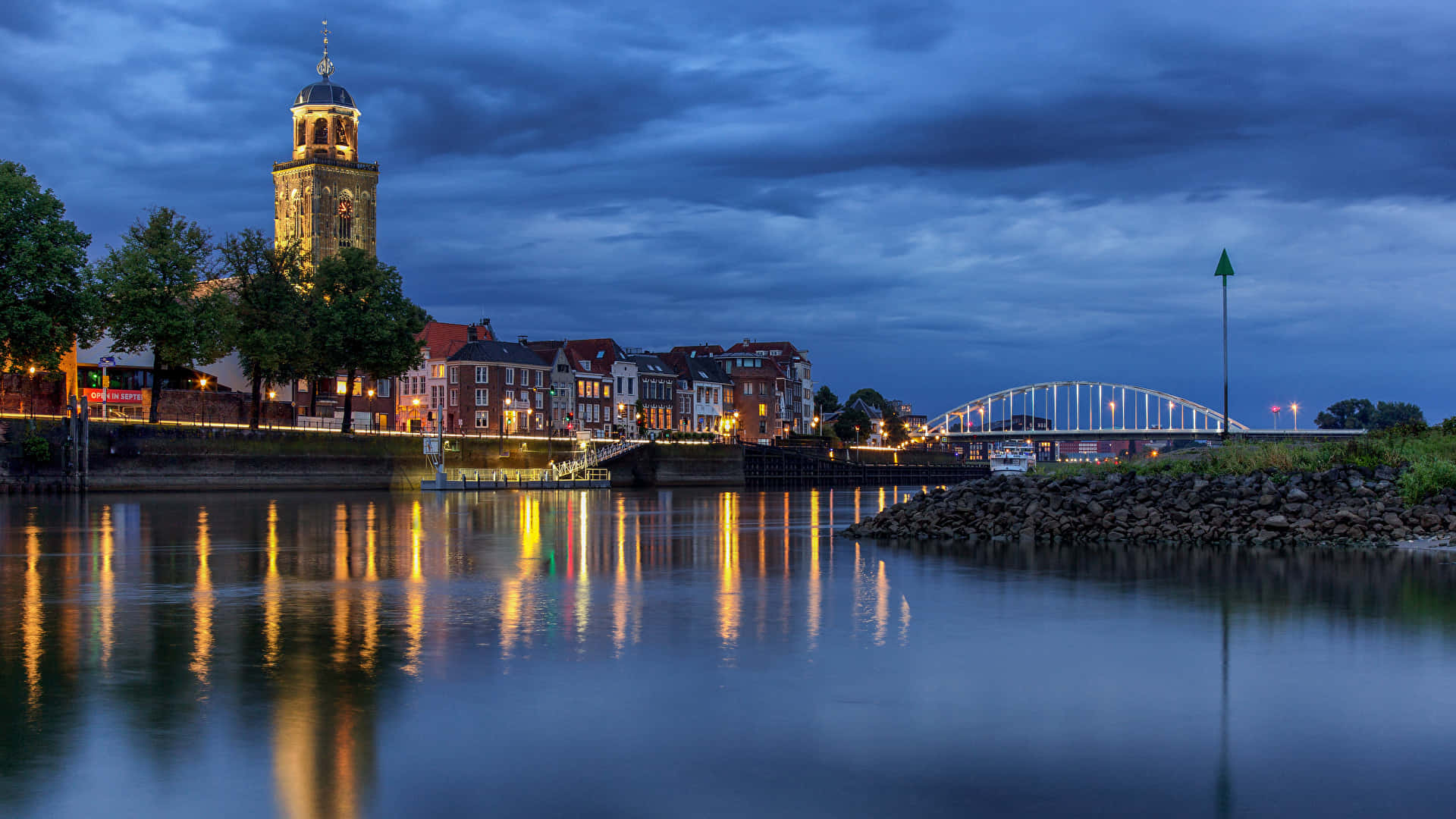 Deventer, skyline, twilight, Full HD Desktop Wallpaper