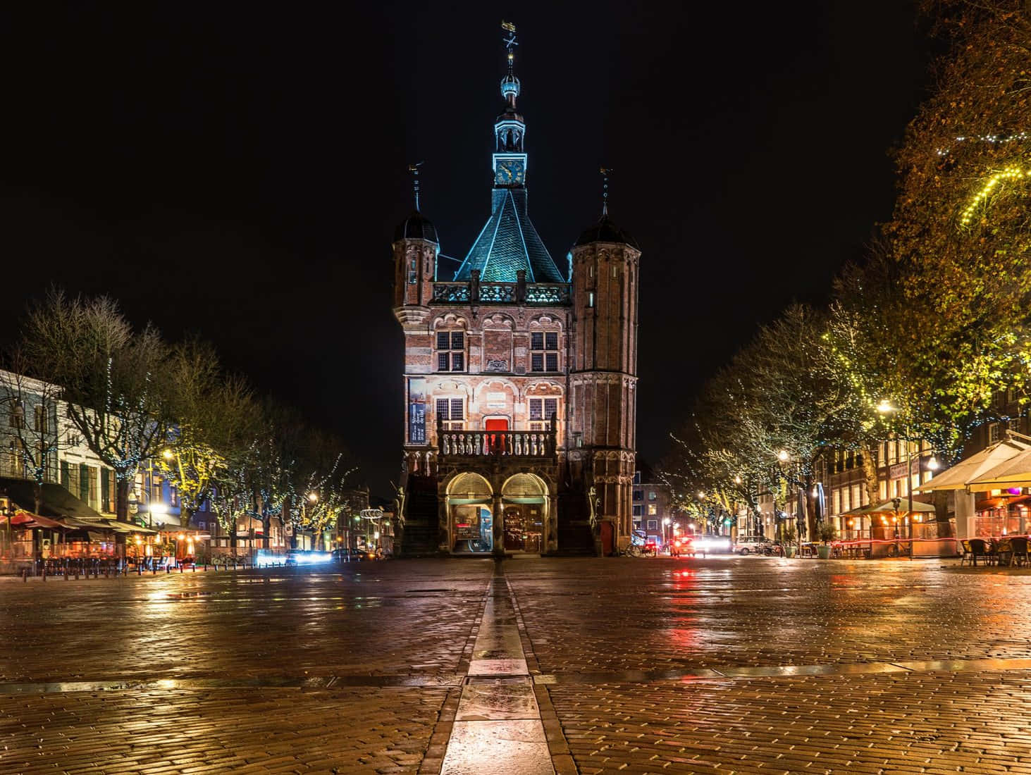 Deventer, historical city center, night view, HD Desktop Wallpaper