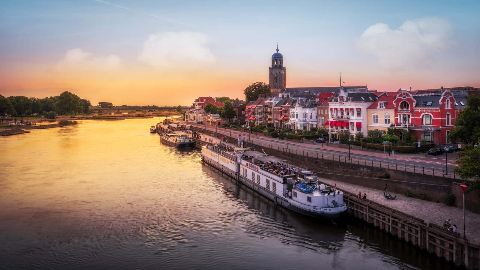 Deventer, sunset, riverfront, HD Desktop Wallpaper