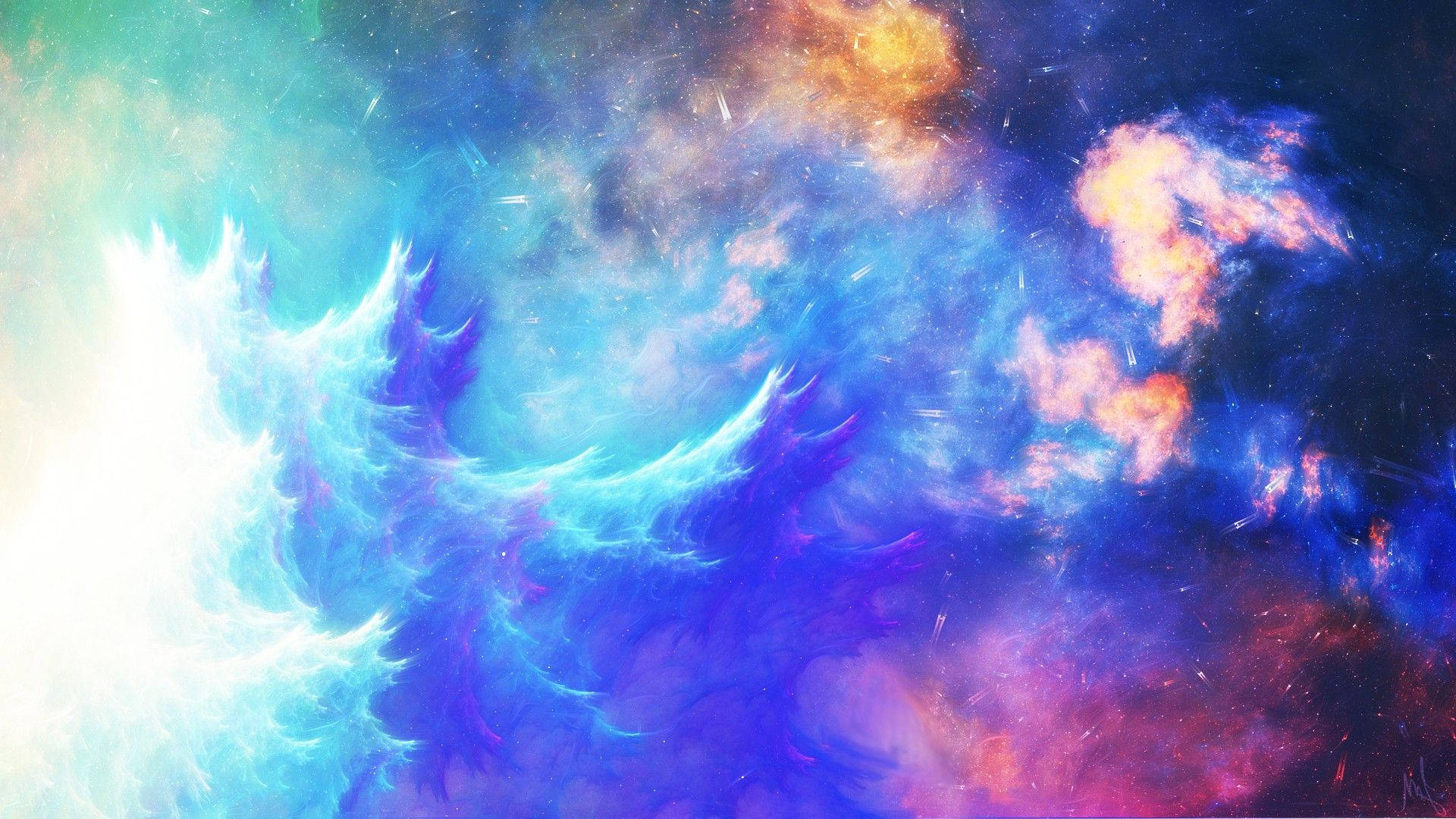 abstract fractal, cosmic nebula, electric blues, Full HD Desktop Wallpaper
