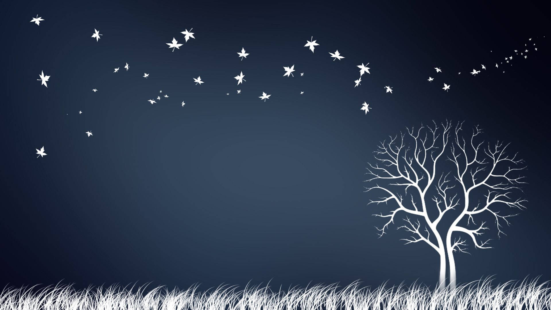 white autumn, bare tree, field of grass, Full HD Desktop Wallpaper