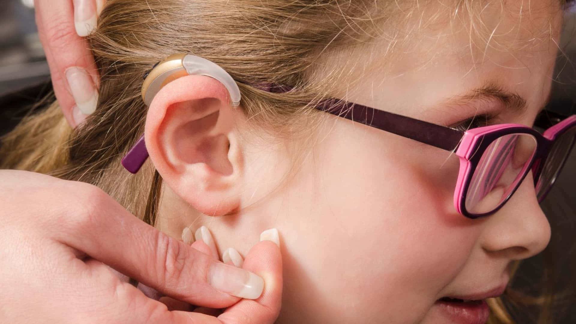 child hearing aid, young girl, glasses, Full HD Desktop Wallpaper