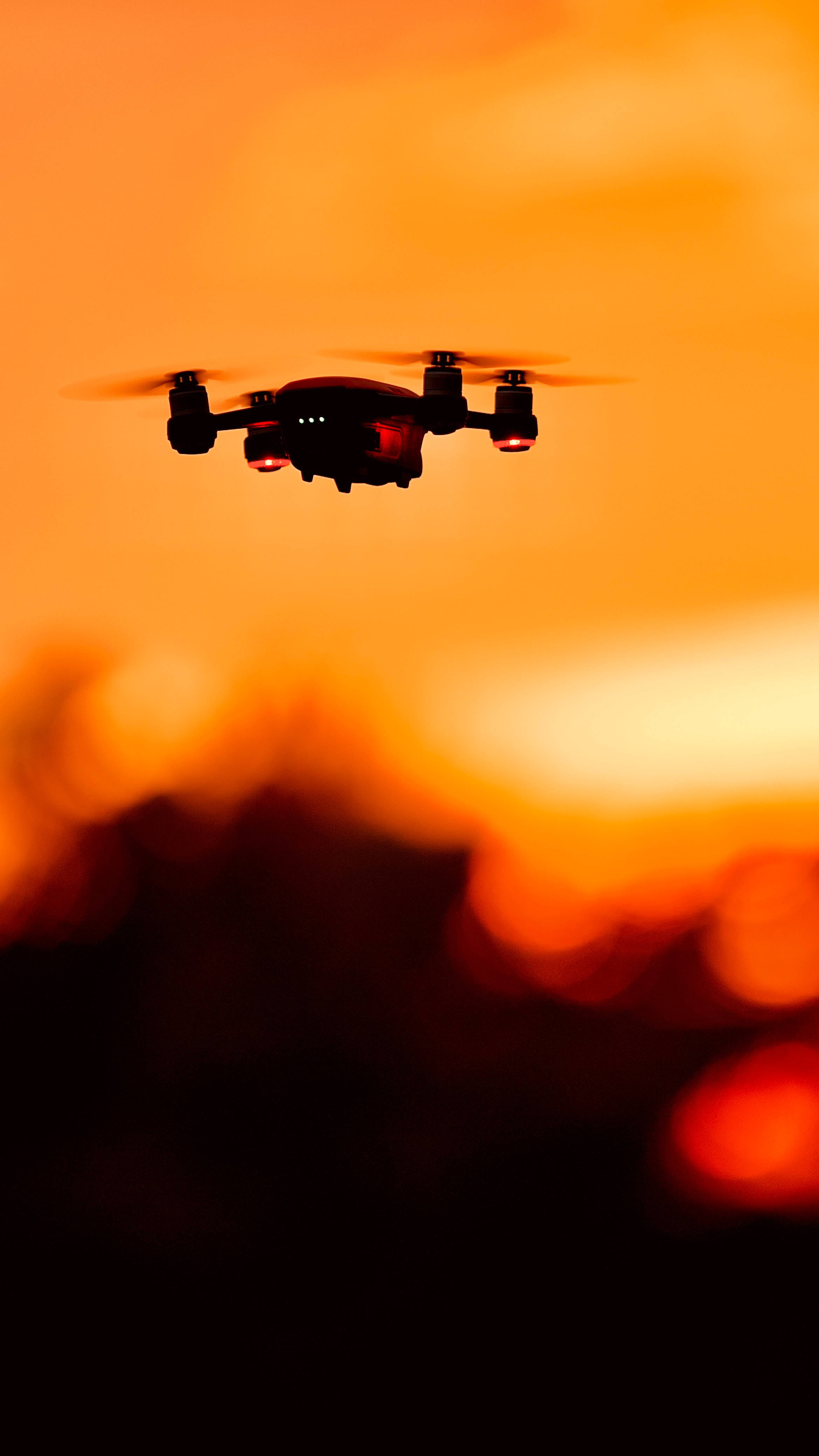 drone, sunset, orange sunset sky, 4K Phone Wallpaper