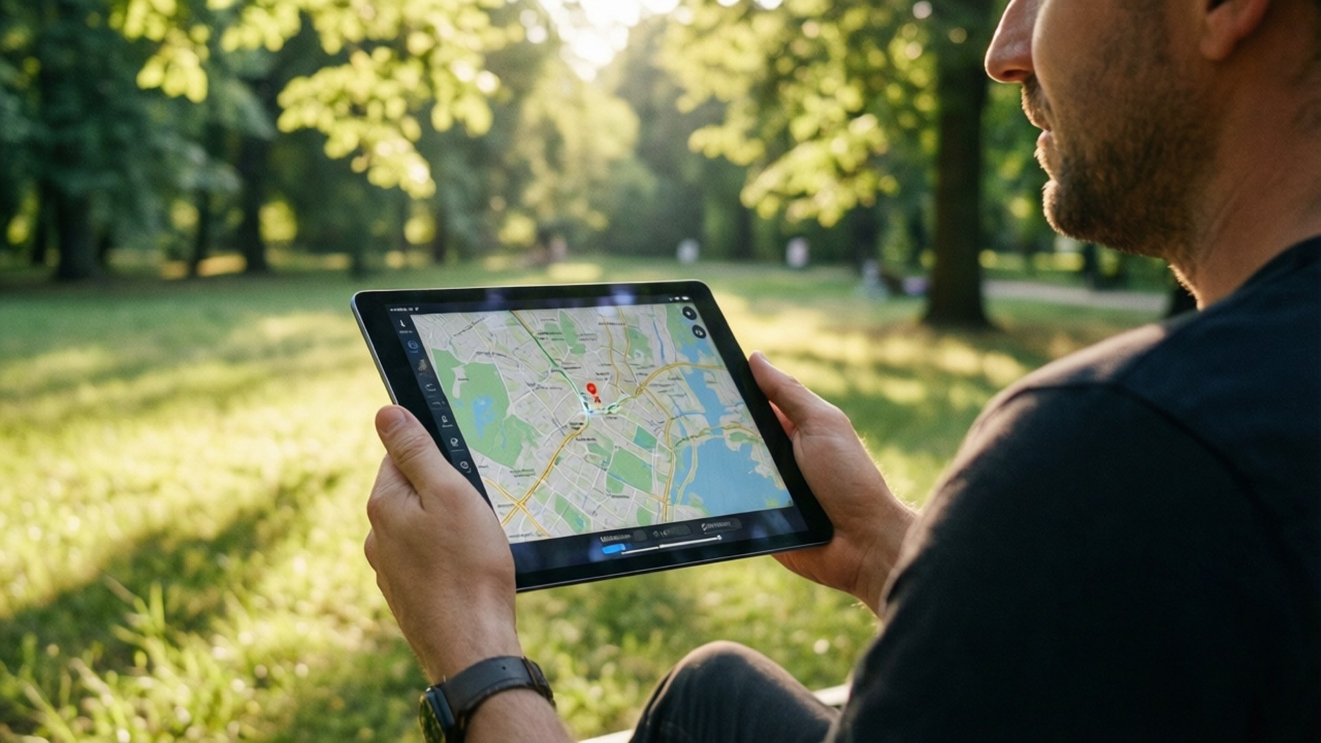 tablet, outdoor map, sunlit park, Full HD Desktop Wallpaper