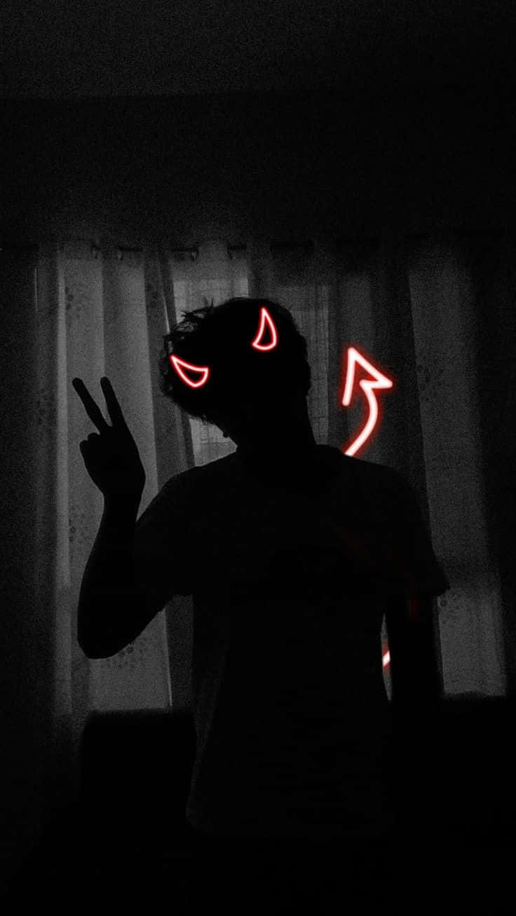Devil Boy, silhouette, glowing red devil horns, HD Phone Wallpaper
