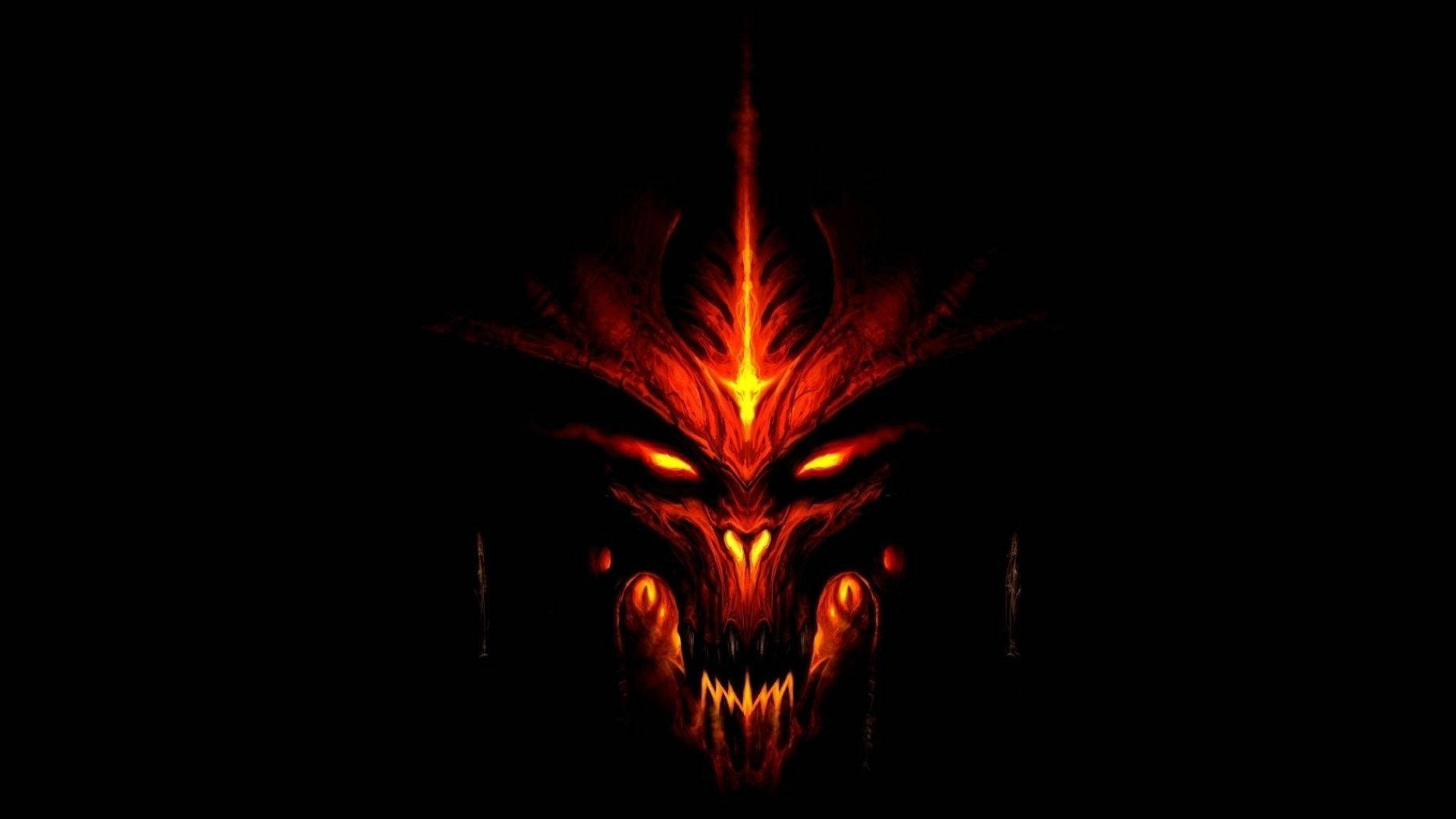 Red Devil Face, fiery red, orange light, Full HD Desktop Wallpaper