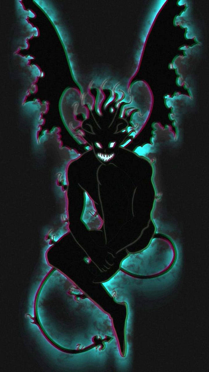 Neon Black Devil HD, demonic figure, bat wings, HD Phone Wallpaper