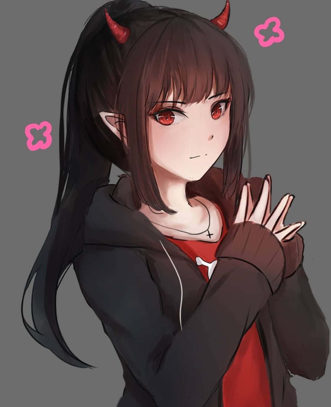 cute devil girl, red eyes, small horns, HD Phone Wallpaper