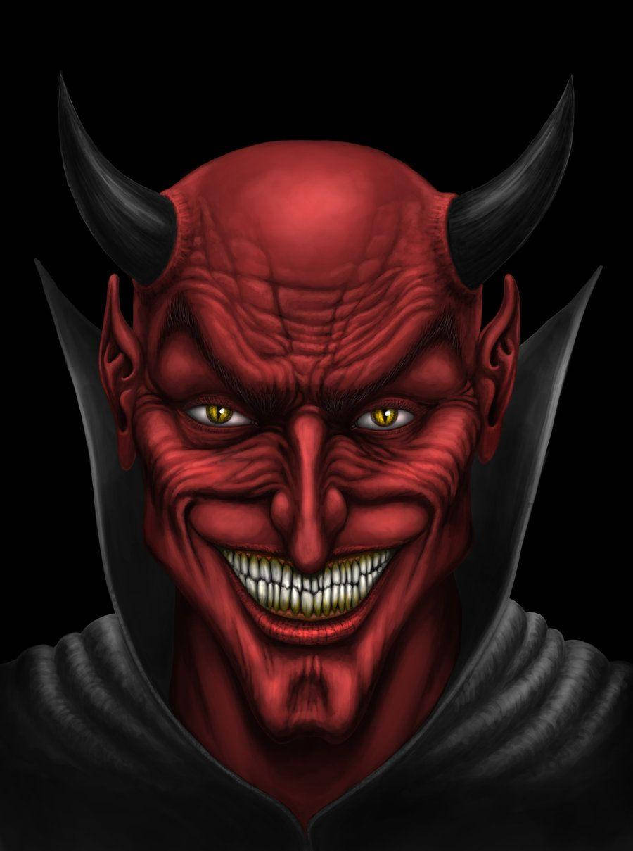 grinning red devil, red-skinned devil, black horns, SD Phone Wallpaper