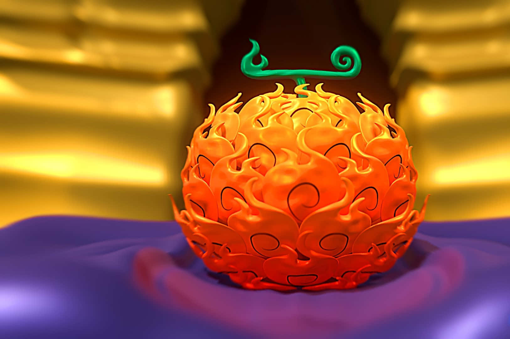 Devil Fruit, fiery orange fruit, swirling black patterns, HD Desktop Wallpaper