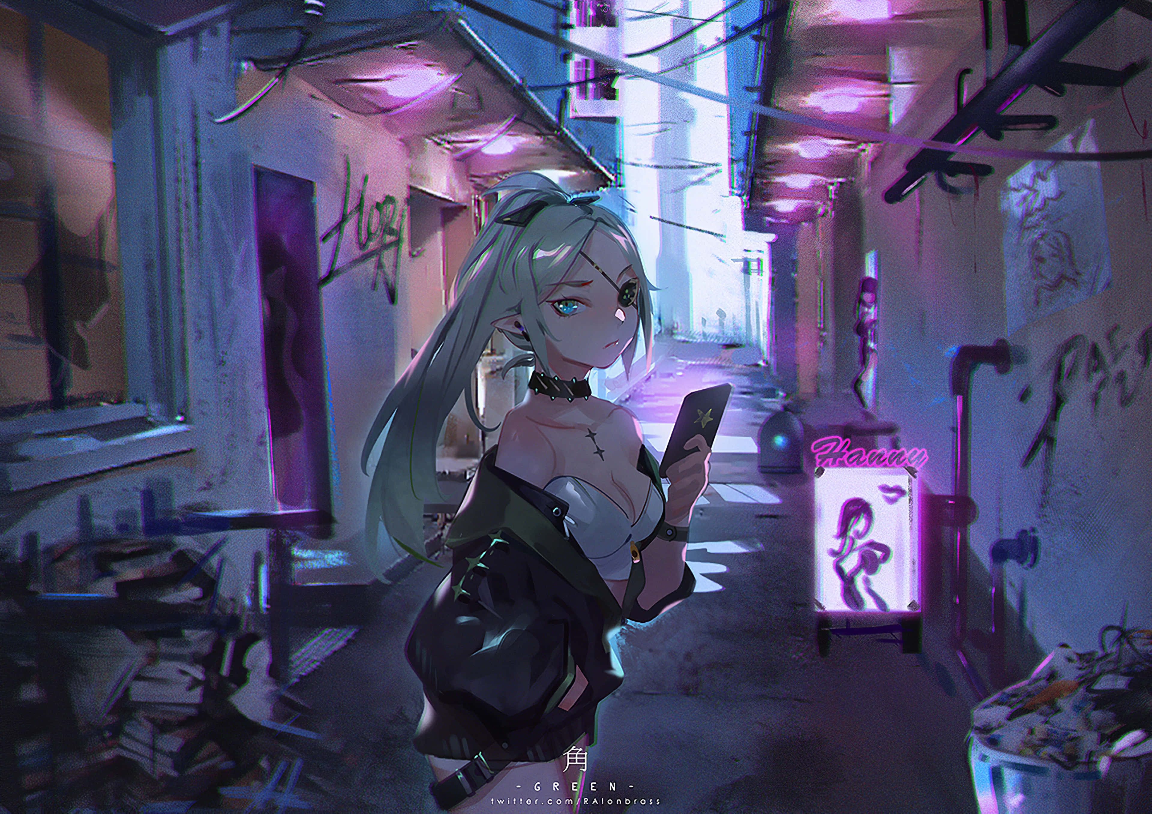 devil girl, silver-haired, glowing eyes, 4K Desktop Wallpaper