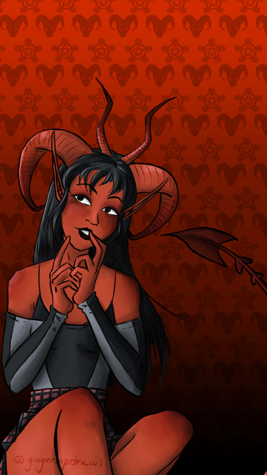 devil girl, horns, feathered tail, Full HD Phone Wallpaper