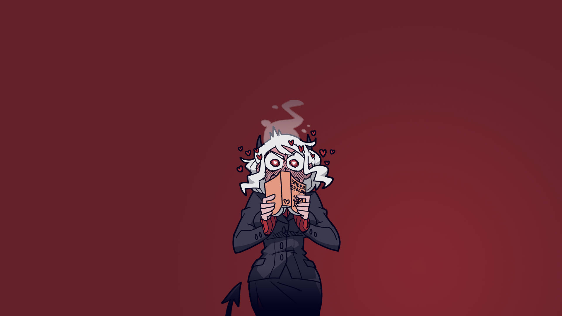 Red Devil Girl, white hair, horns, Full HD Desktop Wallpaper
