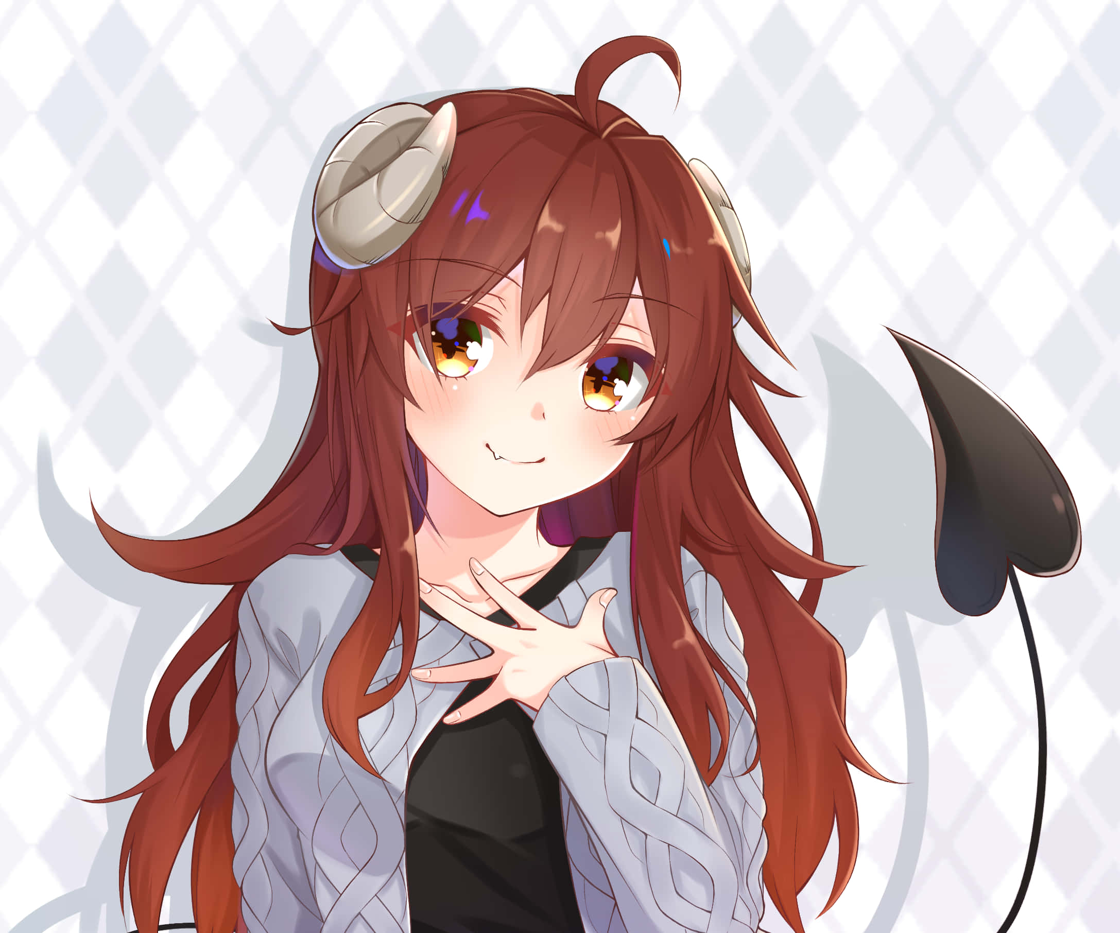 devil girl, red hair, horns, Full HD Desktop Wallpaper