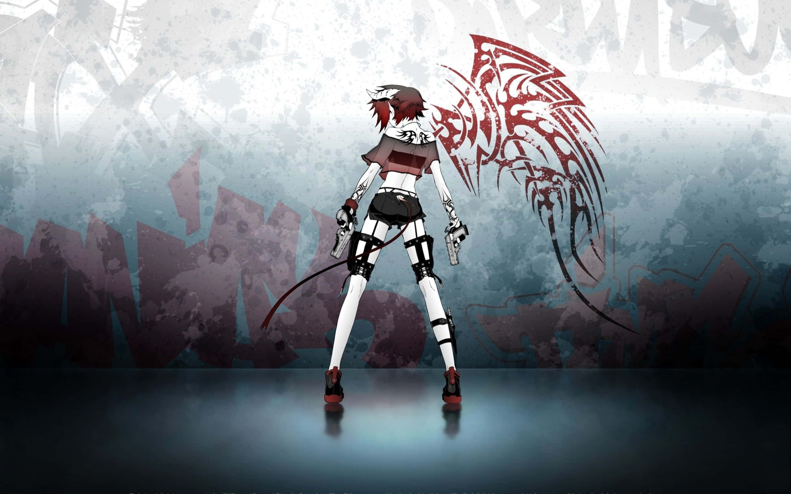 Devil Girl, red hair, tribal wings, 2K Desktop Wallpaper