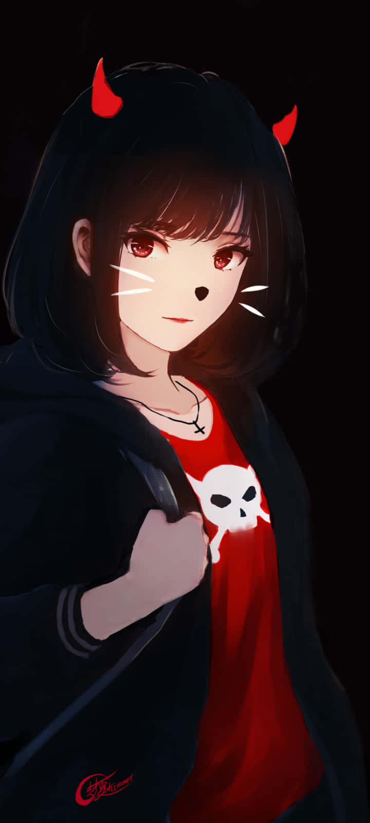 Devil Girl, red horns, cat-like whiskers, HD Phone Wallpaper