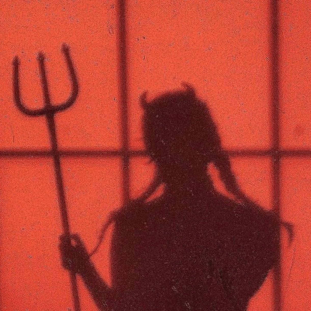 devil girl, trident, textured red wall, SD Desktop Wallpaper