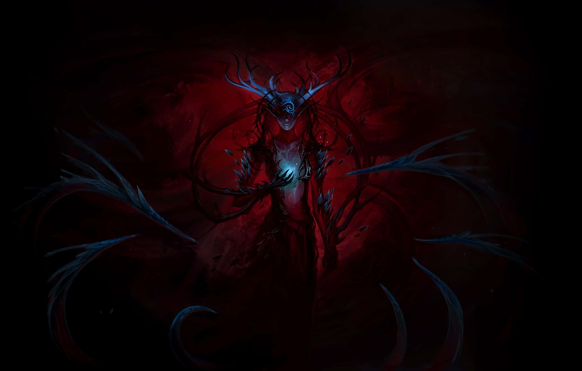 Devil Girl, glowing blue eyes, antlers, Full HD Desktop Wallpaper