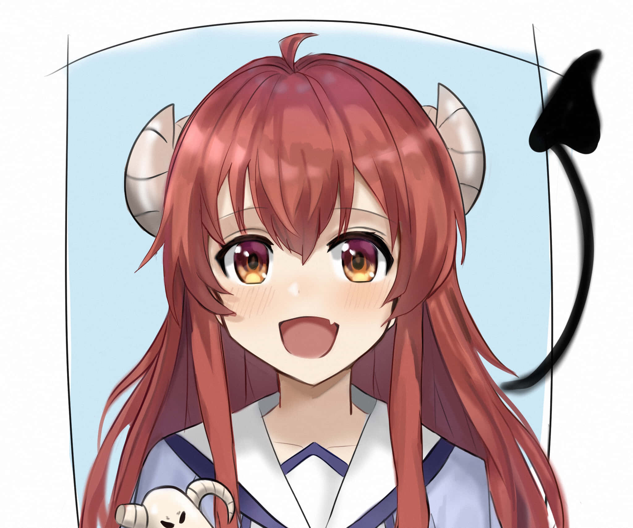Devil Girl, red hair horns, tail, Full HD Desktop Wallpaper