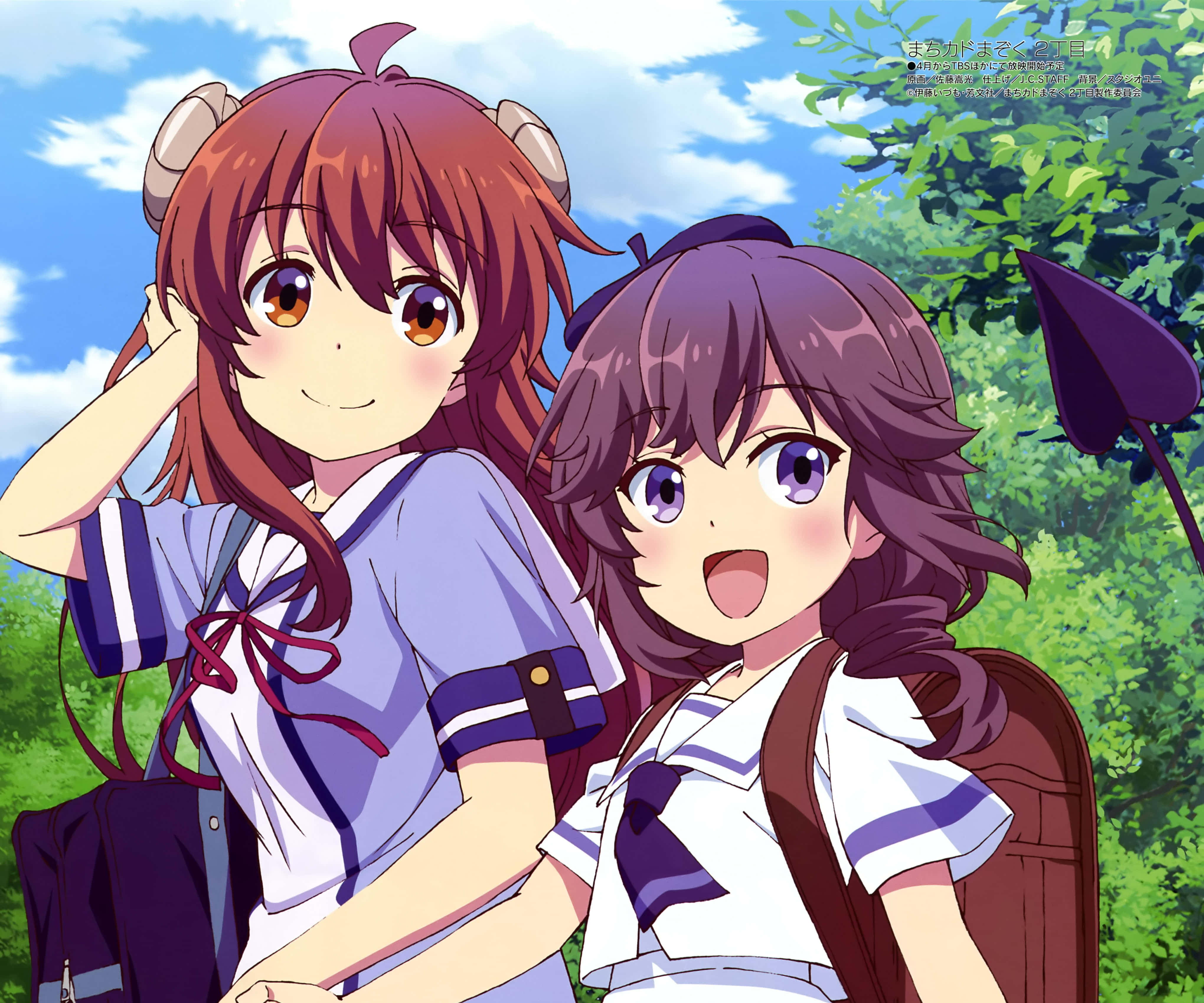 Devil Girl, school uniforms, bright blue sky, 4K Desktop Wallpaper