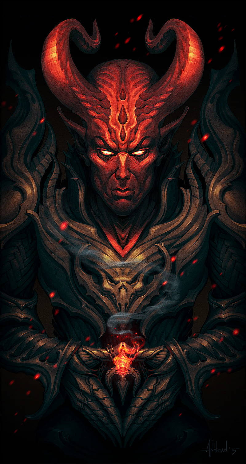 Dark Devil, glowing red eyes, horns, HD Phone Wallpaper