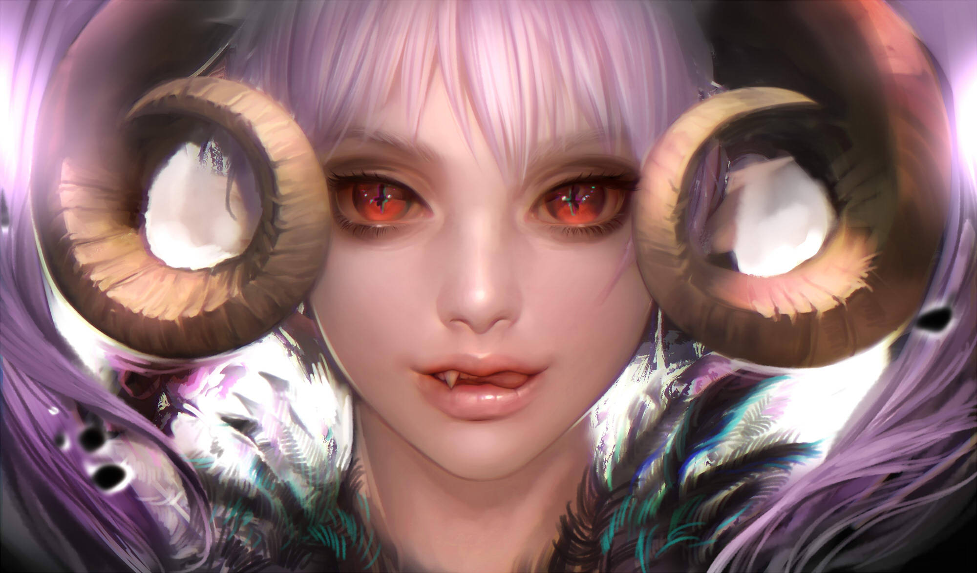Devil Horns, succubus, glowing red eyes, Full HD Desktop Wallpaper