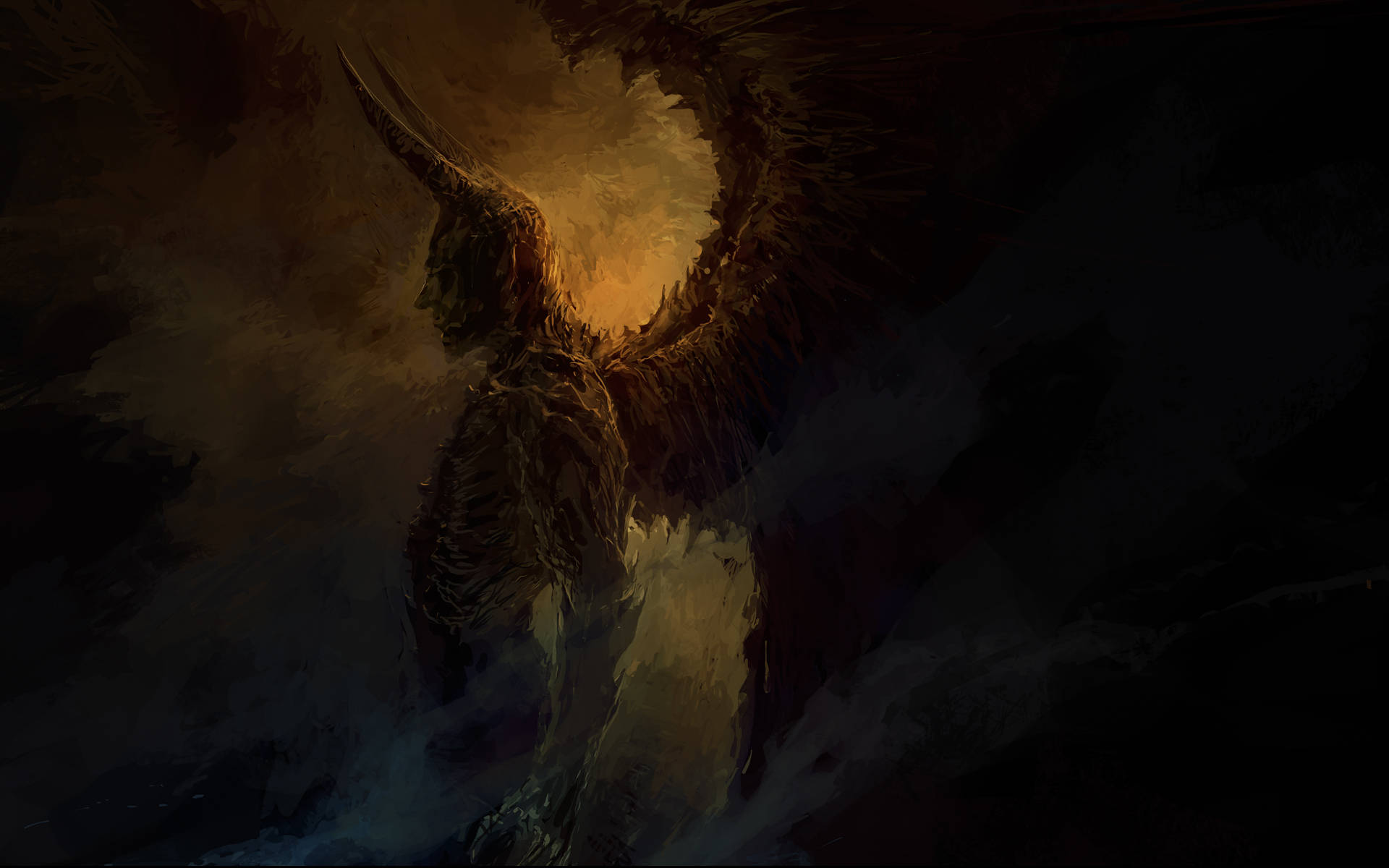 Devil Horns, dark-winged demonic figure, horns, Full HD Desktop Wallpaper