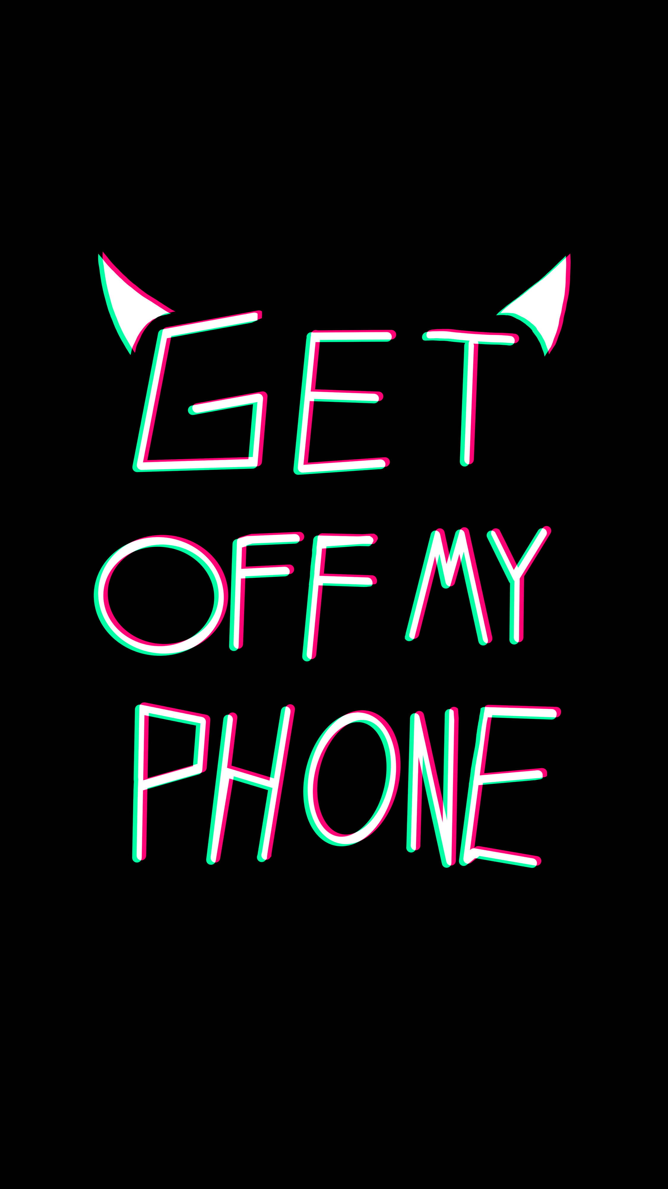 GET OFF MY PHONE, devil horns, neon text, 4K Phone Wallpaper