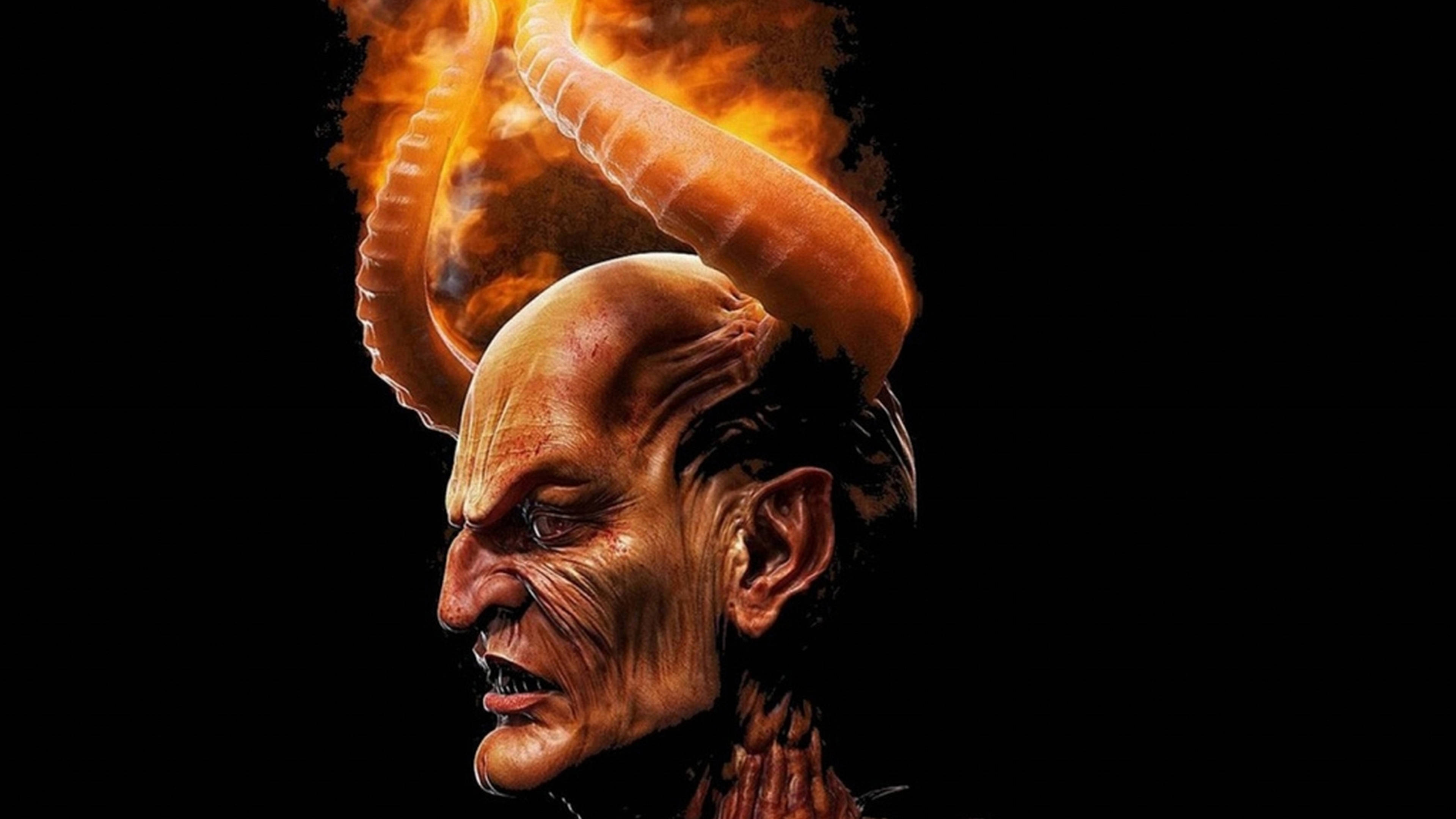 flaming devil horns, demonic figure, fiery horns, 4K Desktop Wallpaper