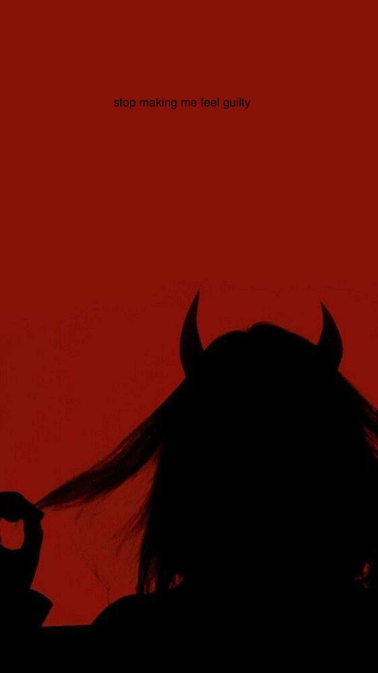 Red Devil Girl, horned figure, deep red background, Full HD Phone Wallpaper
