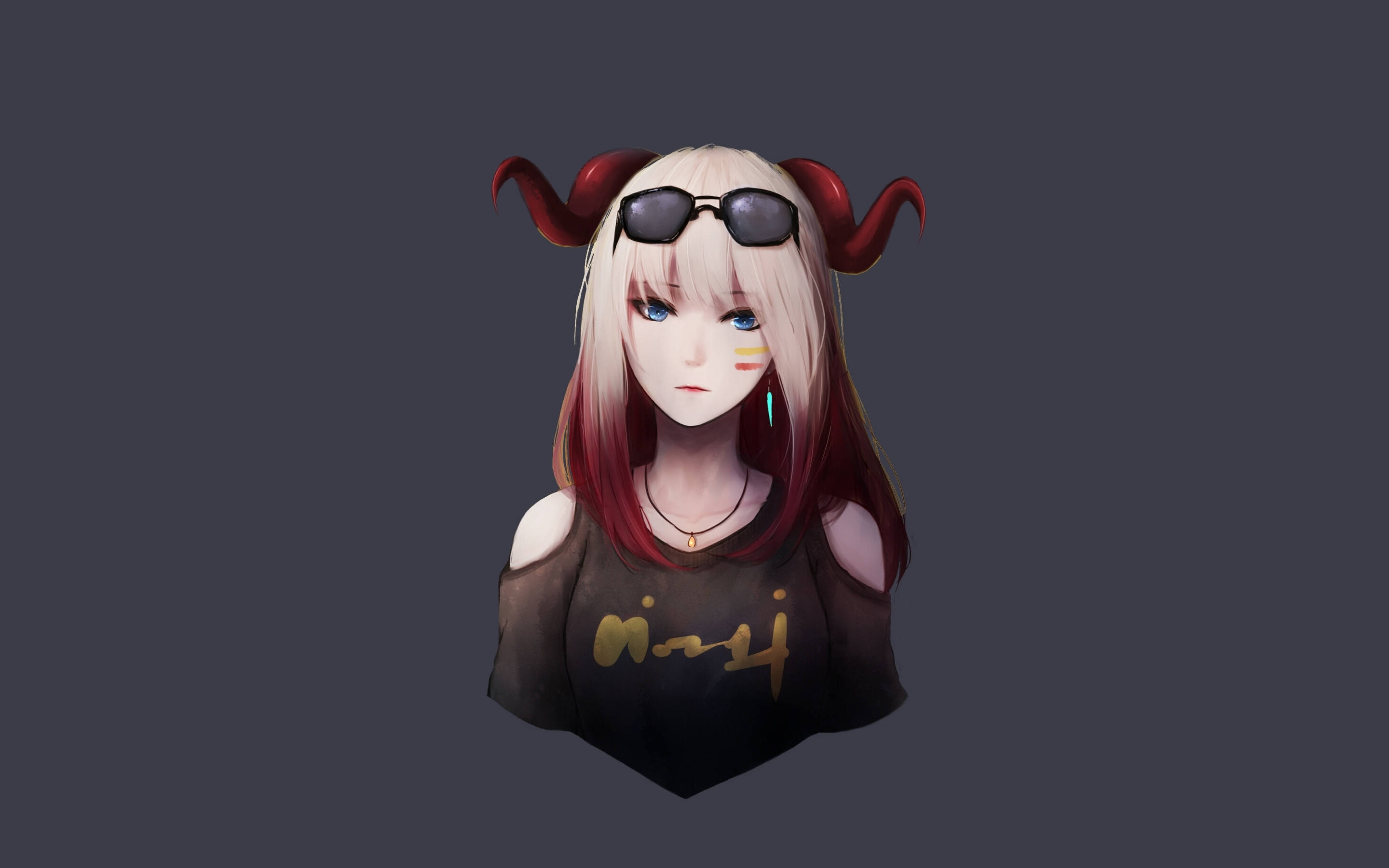 Devil Horns, ombre hair, red horns, 2K Desktop Wallpaper