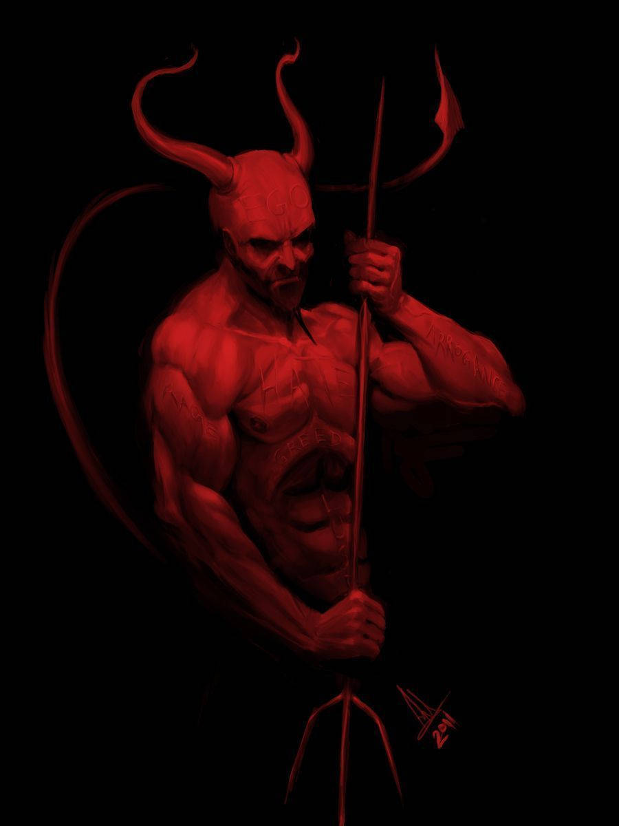 Red Dark Devil, trident, horns, SD Phone Wallpaper
