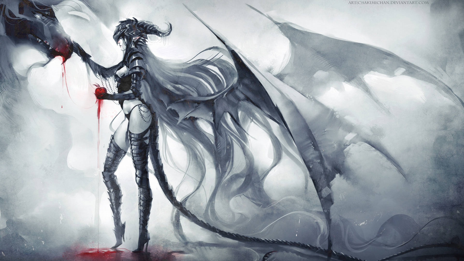 Devil Horns, dragon wings, horns, Full HD Desktop Wallpaper