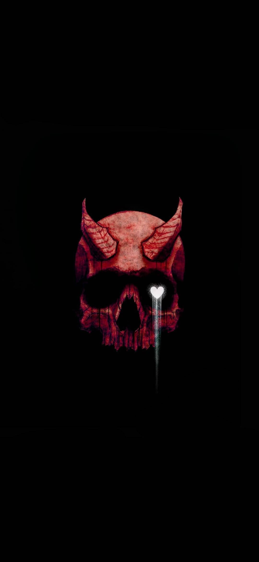 White Heart With Black Devil HD, red demonic skull, horns, Full HD Phone Wallpaper